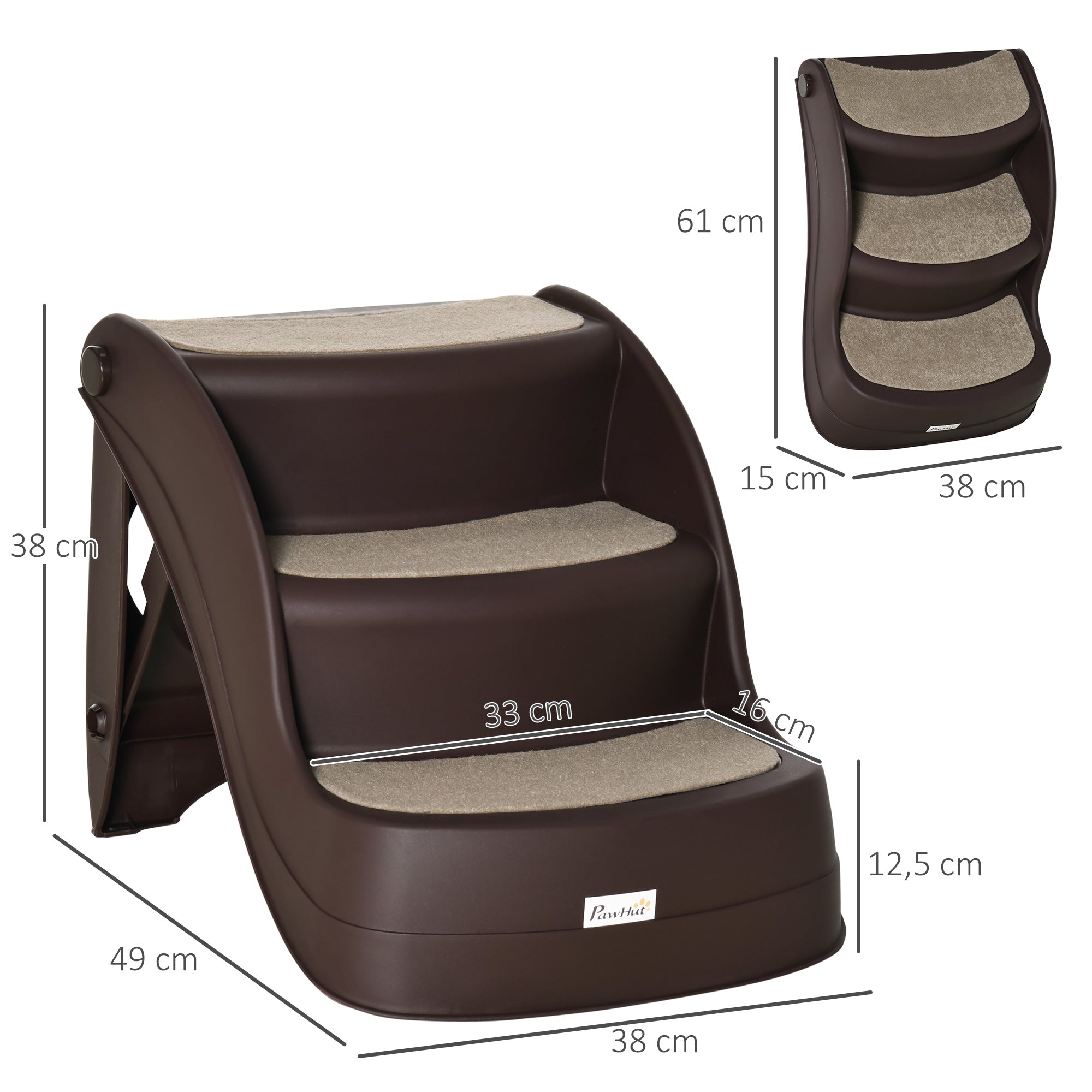 Escada para Cães de 3 Degraus – 49x38x38 cm – Marrom – Polipropileno