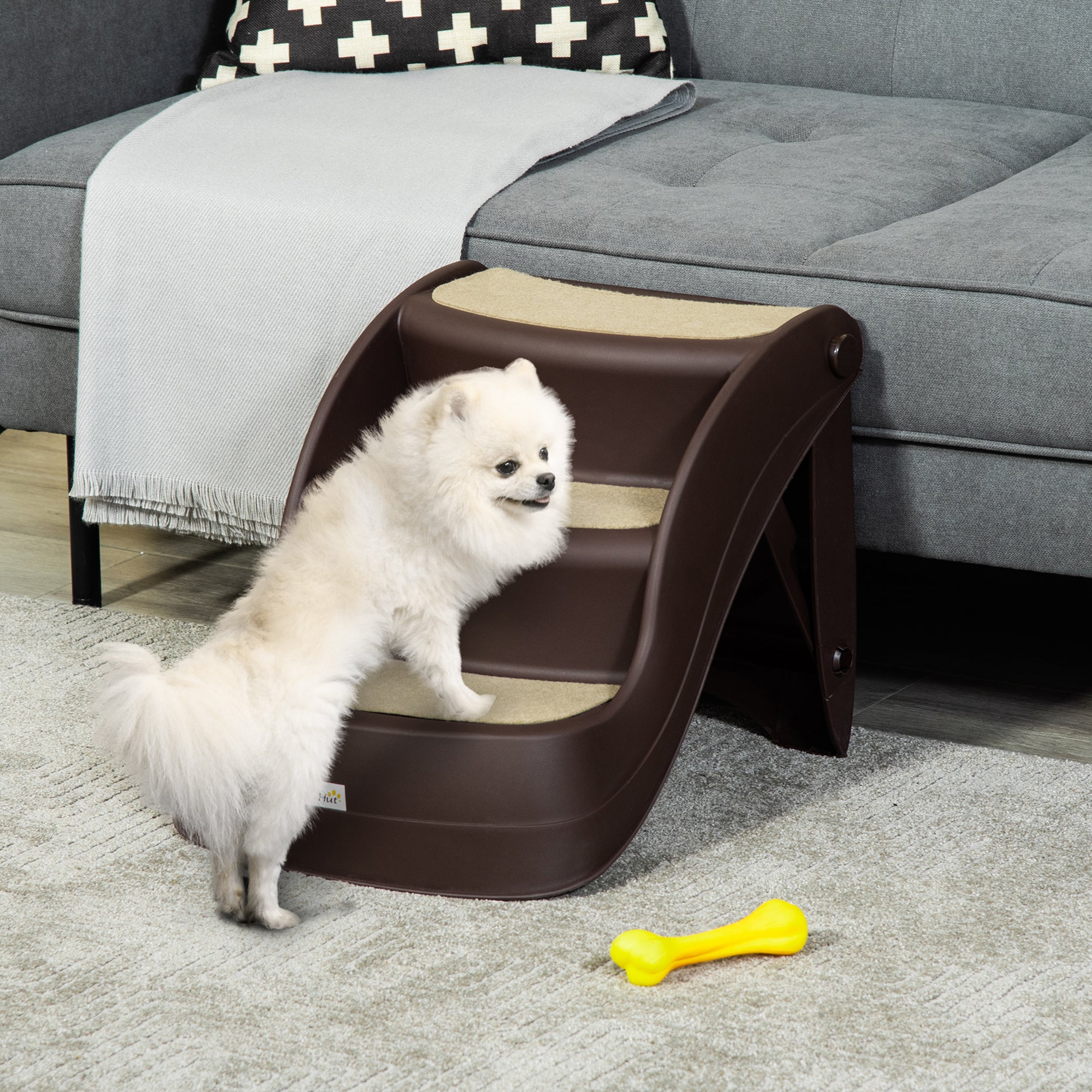 Escada para Cães de 3 Degraus – 49x38x38 cm – Marrom – Polipropileno