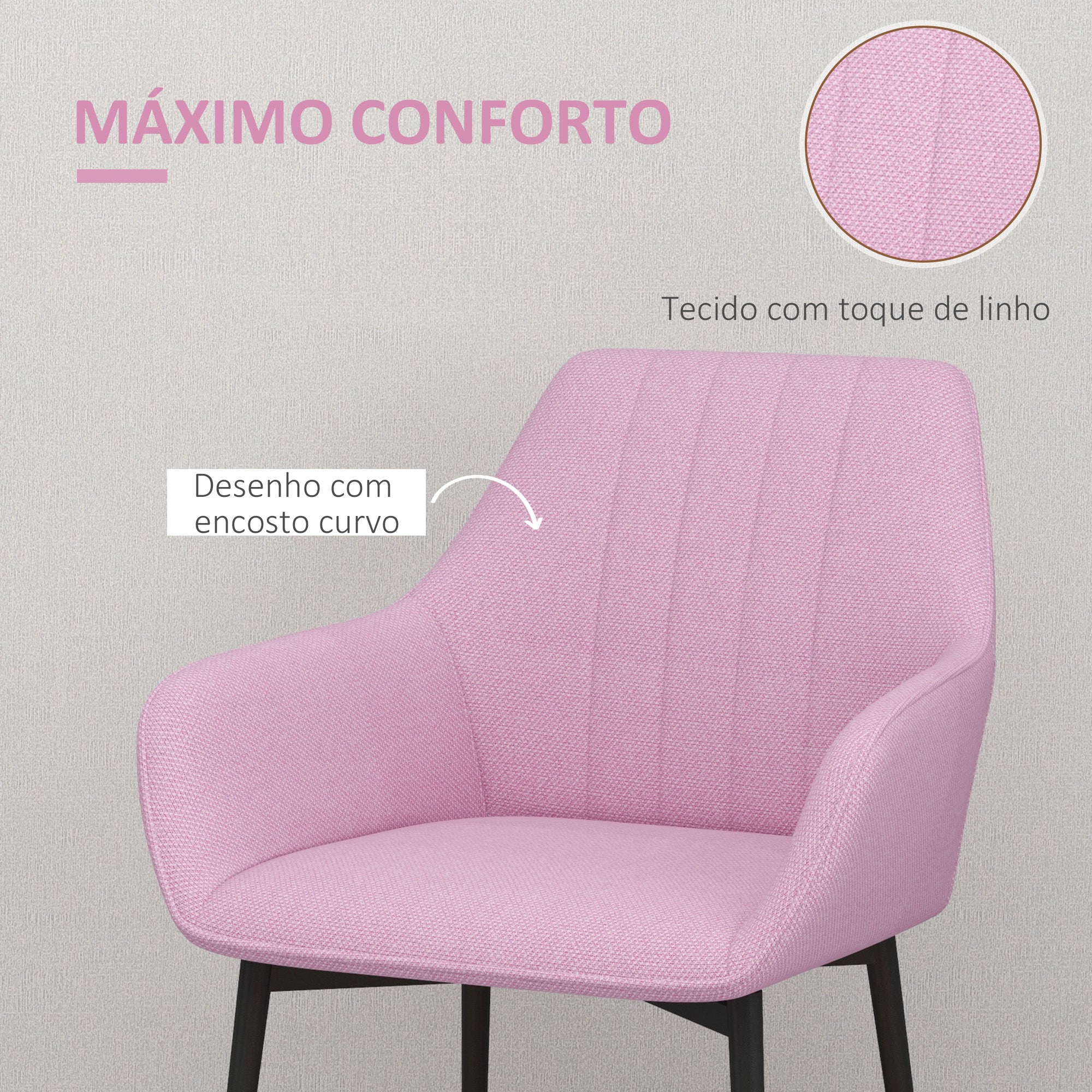 Conjunto de 2 Cadeiras de Sala de Jantar Estofadas em Linho 59,5x56,5x81 cm - Rosa