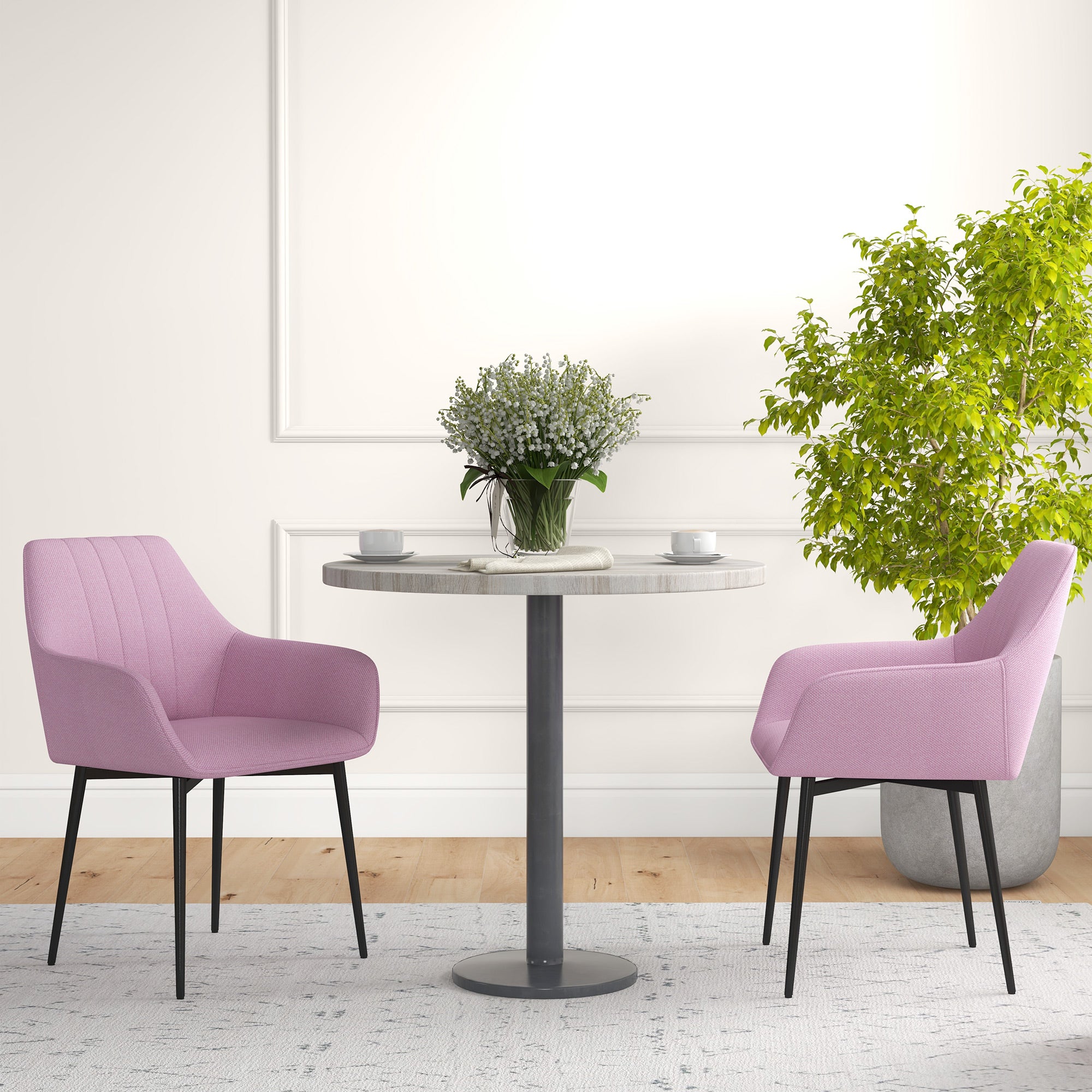 Conjunto de 2 Cadeiras de Sala de Jantar Estofadas em Linho 59,5x56,5x81 cm - Rosa