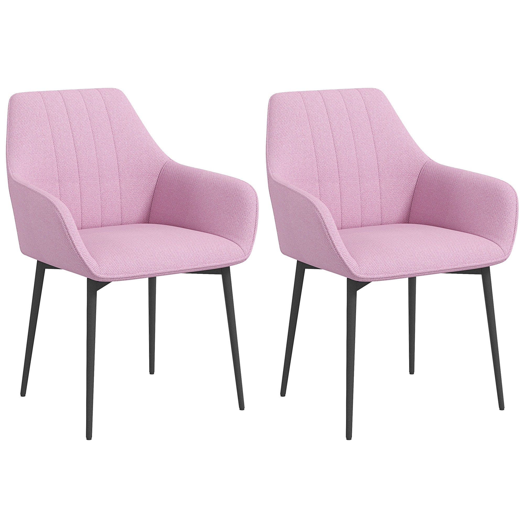 Conjunto de 2 Cadeiras de Sala de Jantar Estofadas em Linho 59,5x56,5x81 cm - Rosa