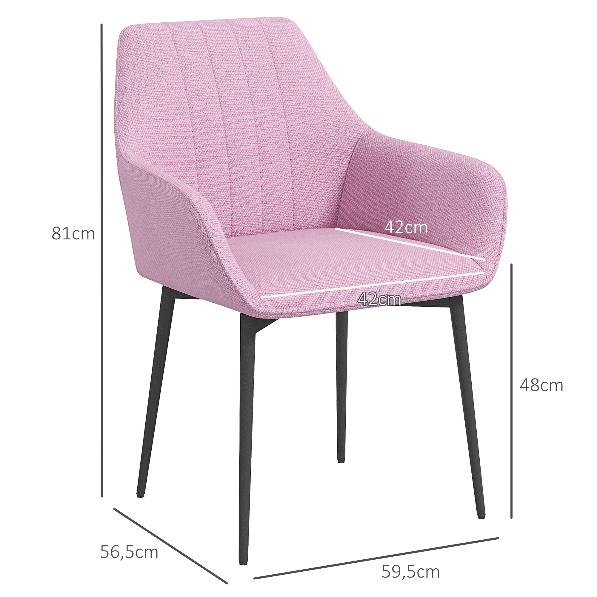 Conjunto de 2 Cadeiras de Sala de Jantar Estofadas em Linho 59,5x56,5x81 cm - Rosa