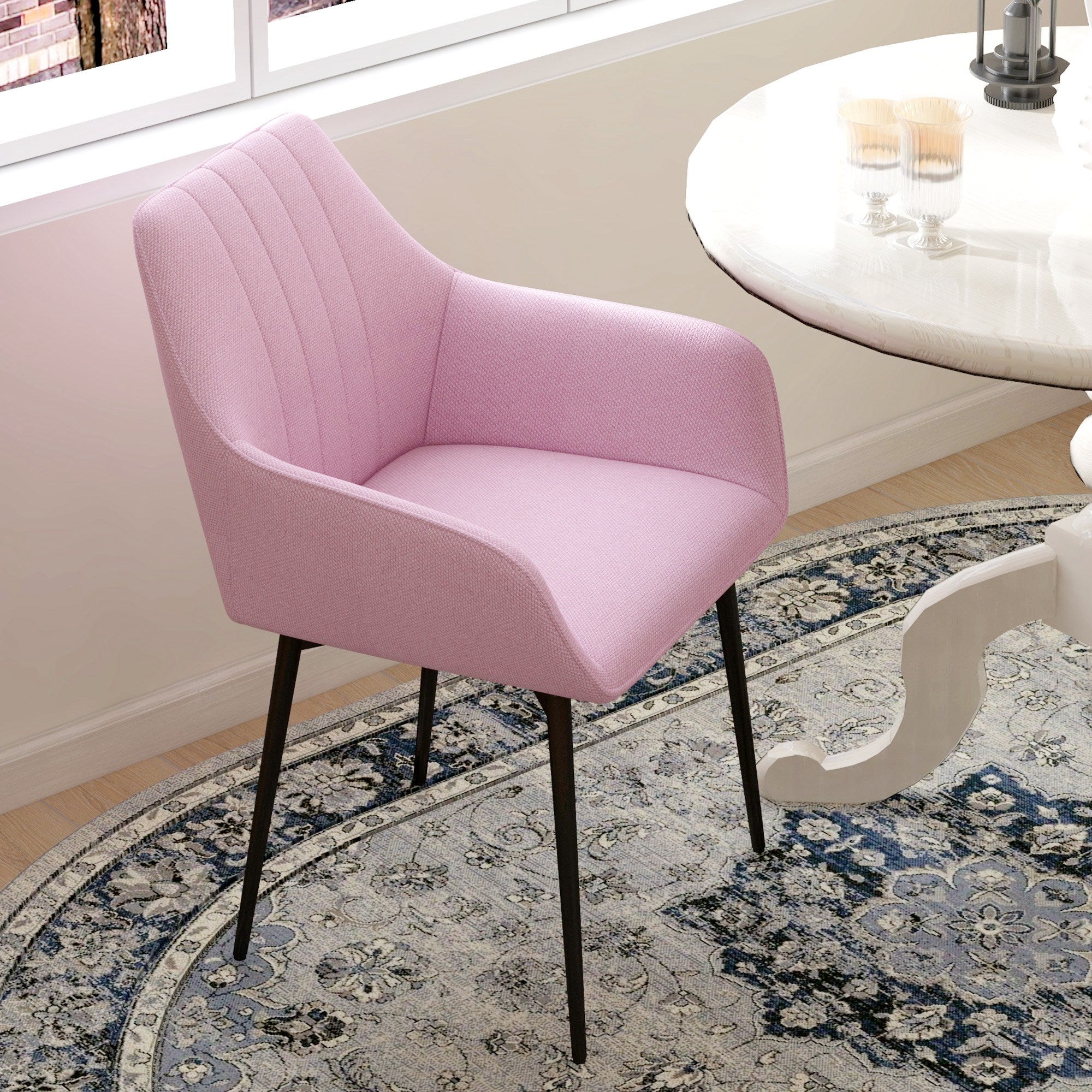 Conjunto de 2 Cadeiras de Sala de Jantar Estofadas em Linho 59,5x56,5x81 cm - Rosa