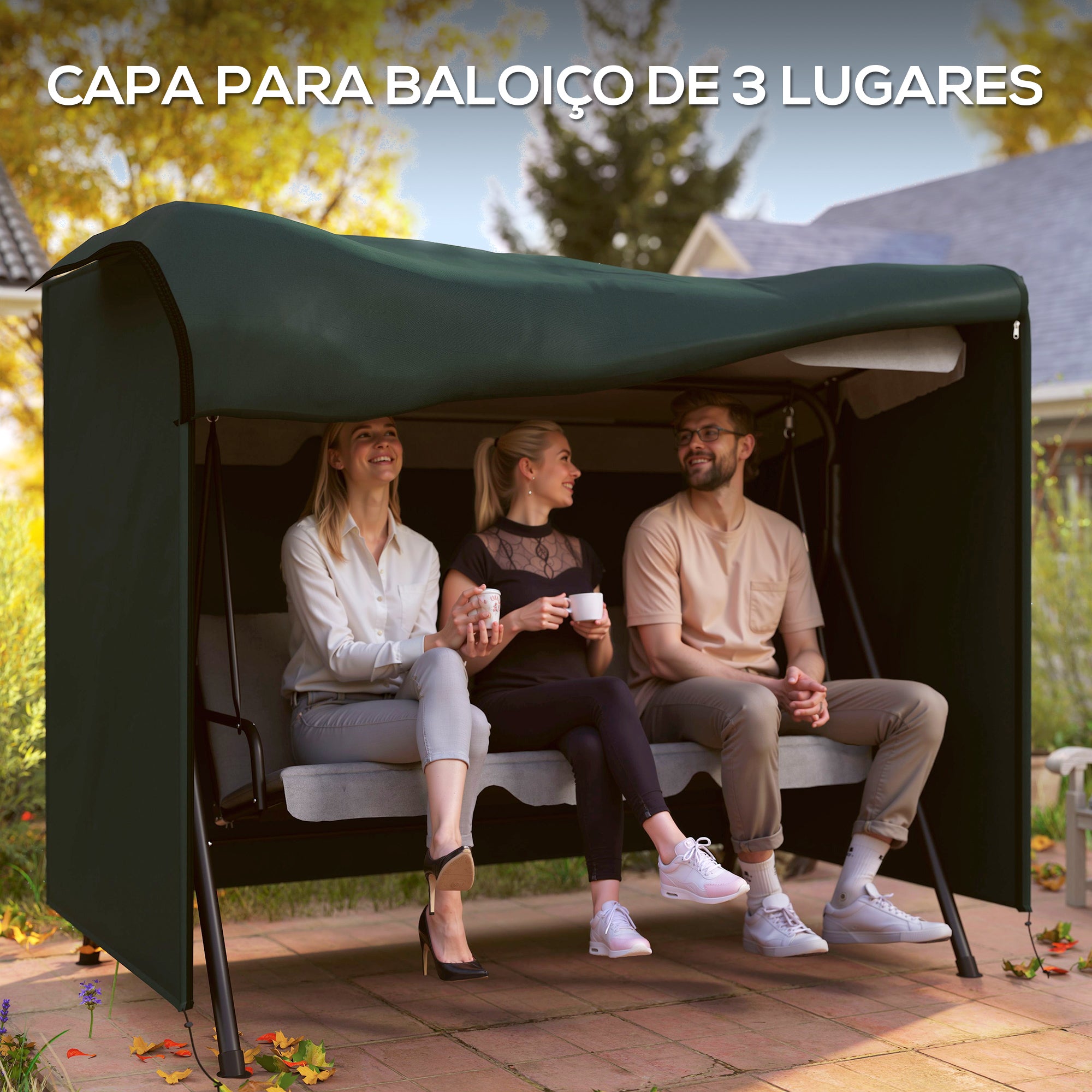 Capa Protetora para Móveis de Jardim – 205x124x164cm – Verde Escuro – Tecido Oxford