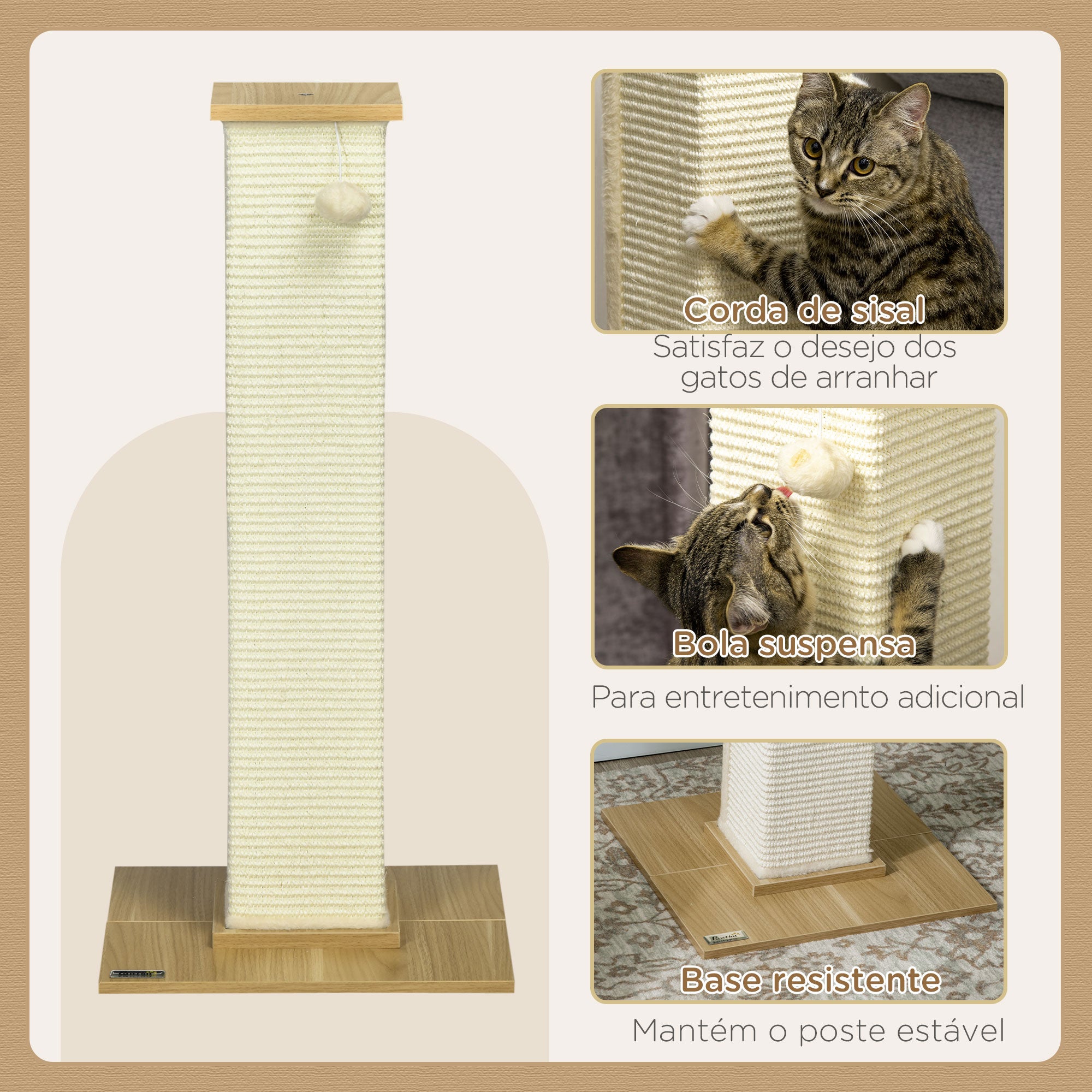 Arranhador para Gatos de 80cm Cor de Carvalho