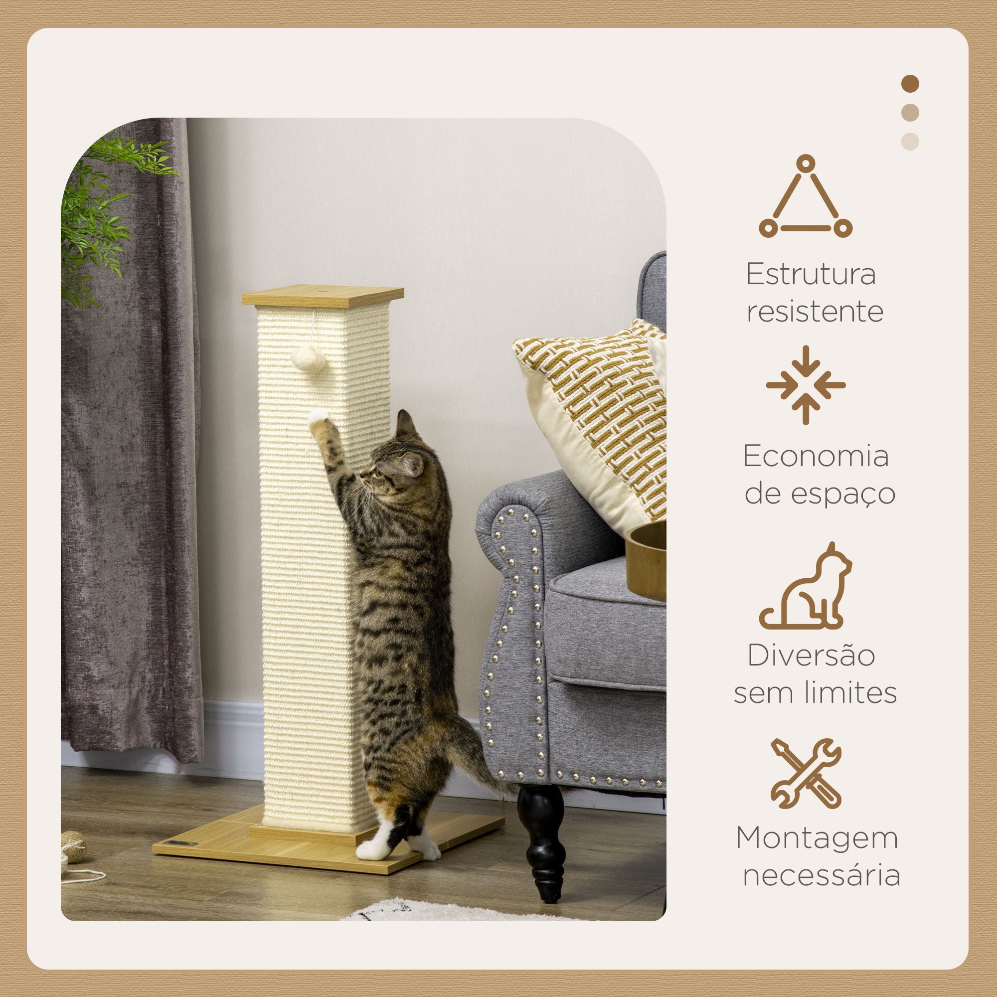 Arranhador para Gatos de 80cm Cor de Carvalho