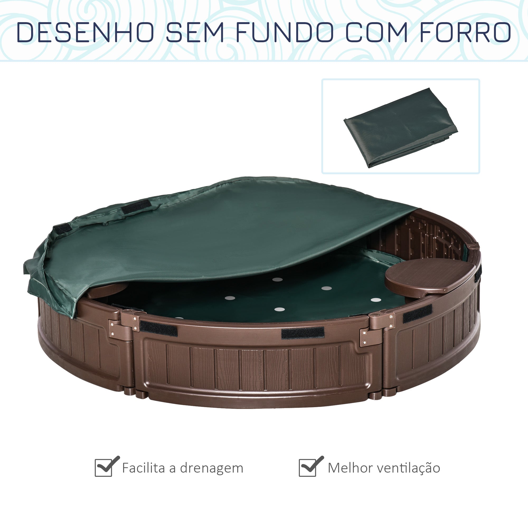 Caixa de Areia Infantil Redonda Marrom Ø123x22,5 cm