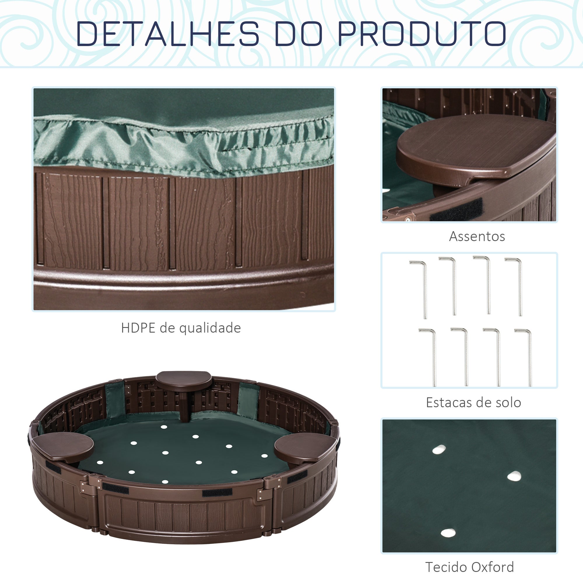 Caixa de Areia Infantil Redonda Marrom Ø123x22,5 cm