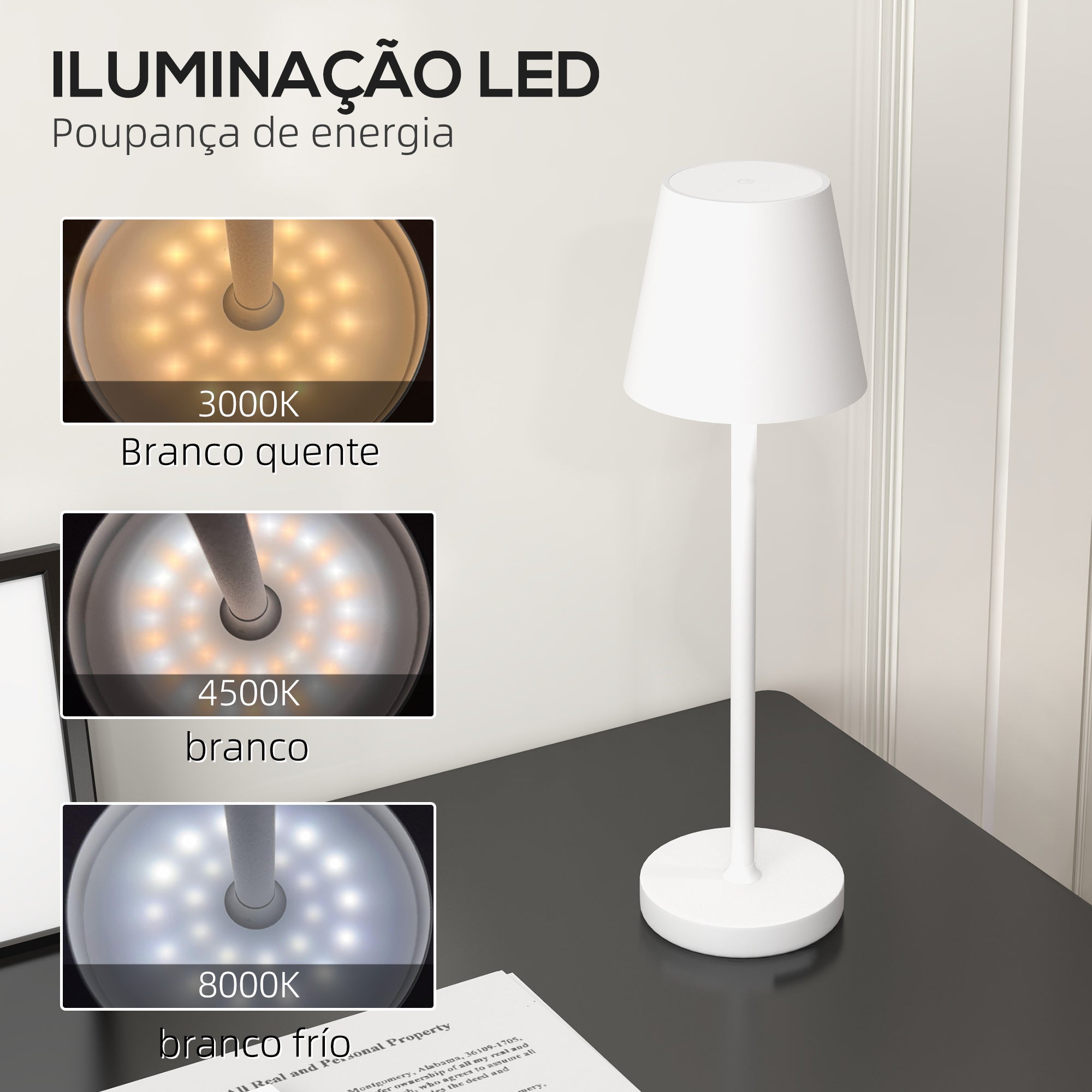 Candeeiro de Mesa LED Recarregável USB-C Ø11,2x36,5 cm - Branco
