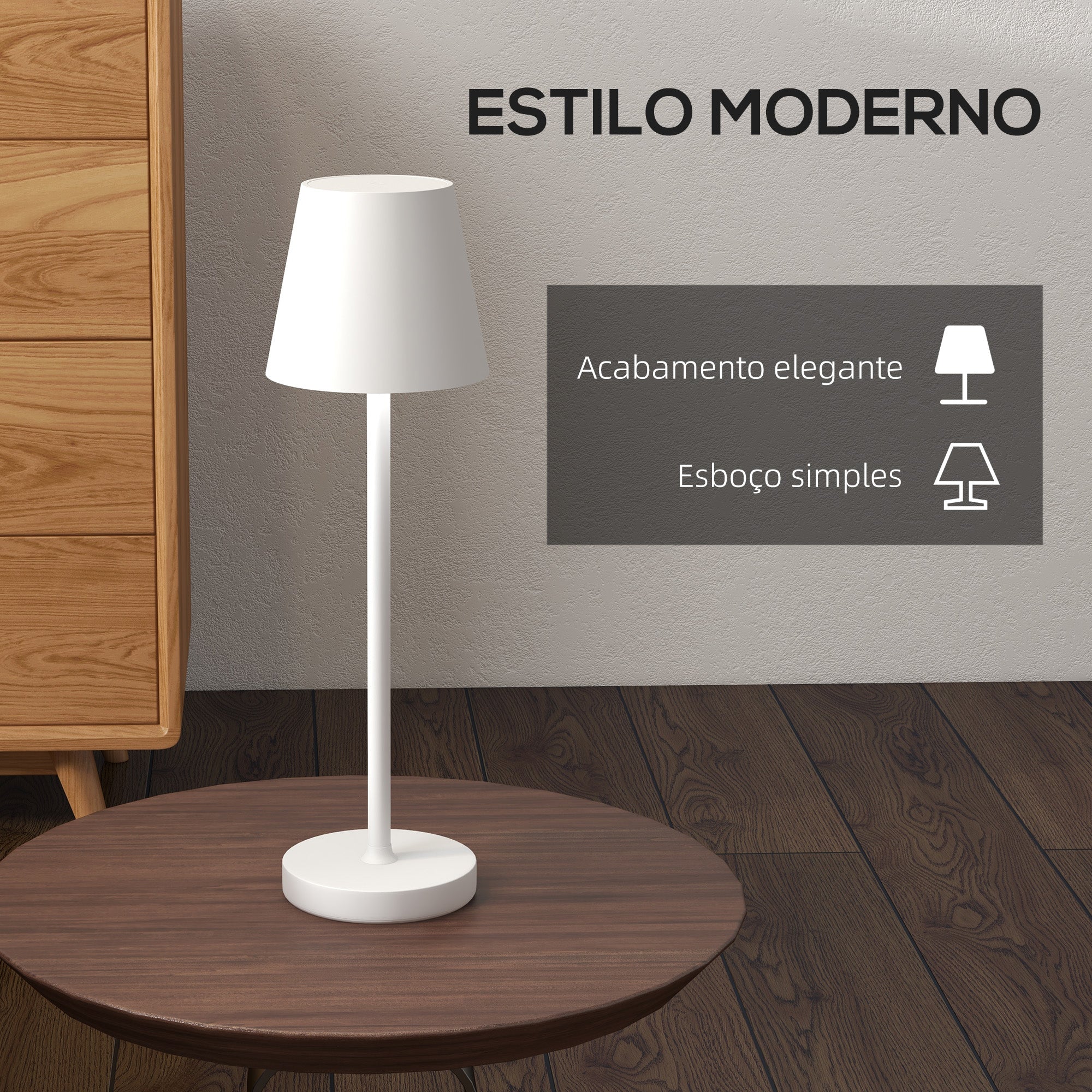 Candeeiro de Mesa LED Recarregável USB-C Ø11,2x36,5 cm - Branco