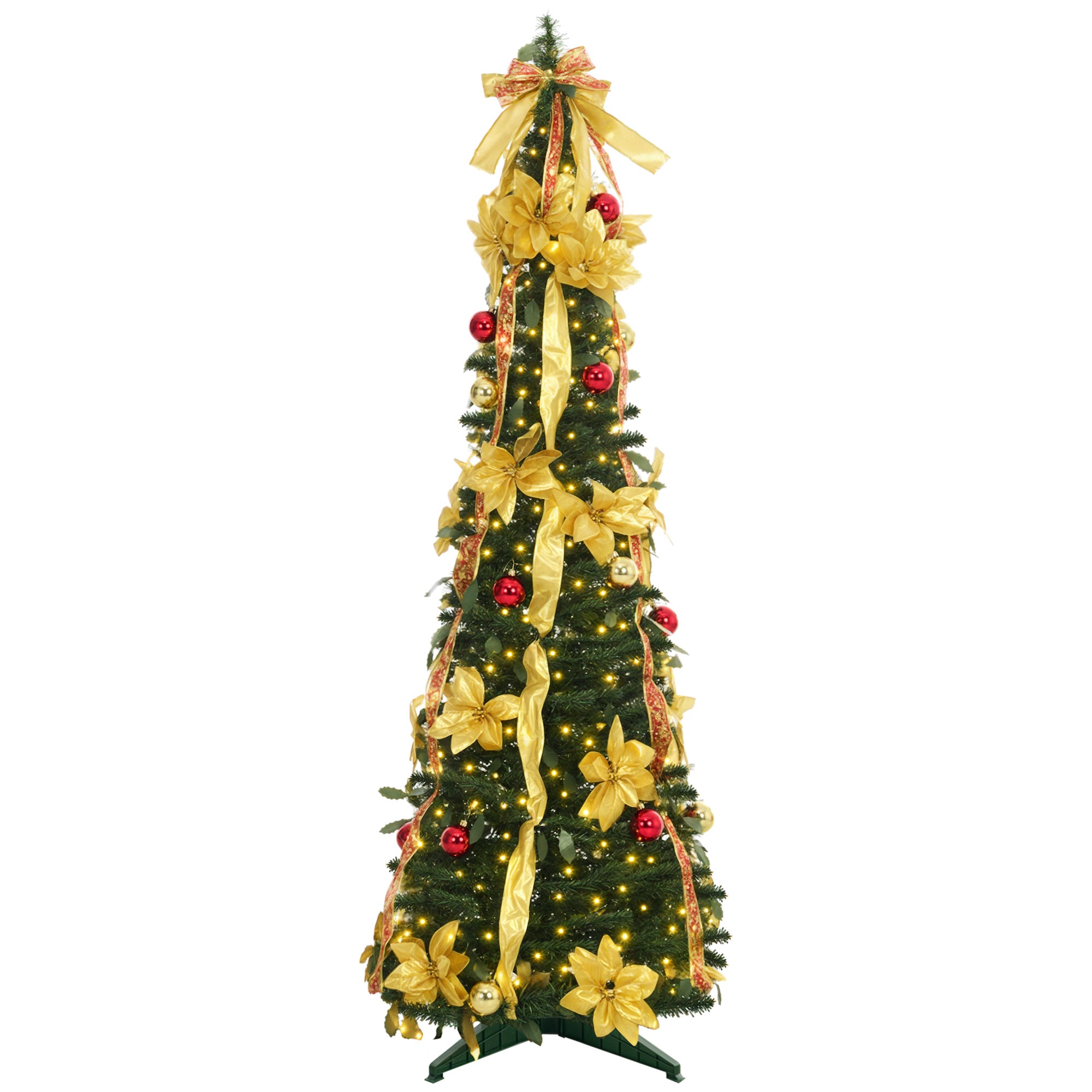 Árvore de Natal Artificial 180 cm Verde LED e Decorações Ø60x180 cm