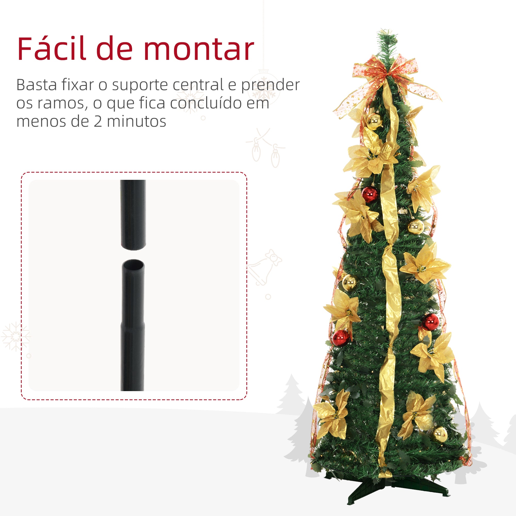 Árvore de Natal Artificial 180 cm Verde LED e Decorações Ø60x180 cm