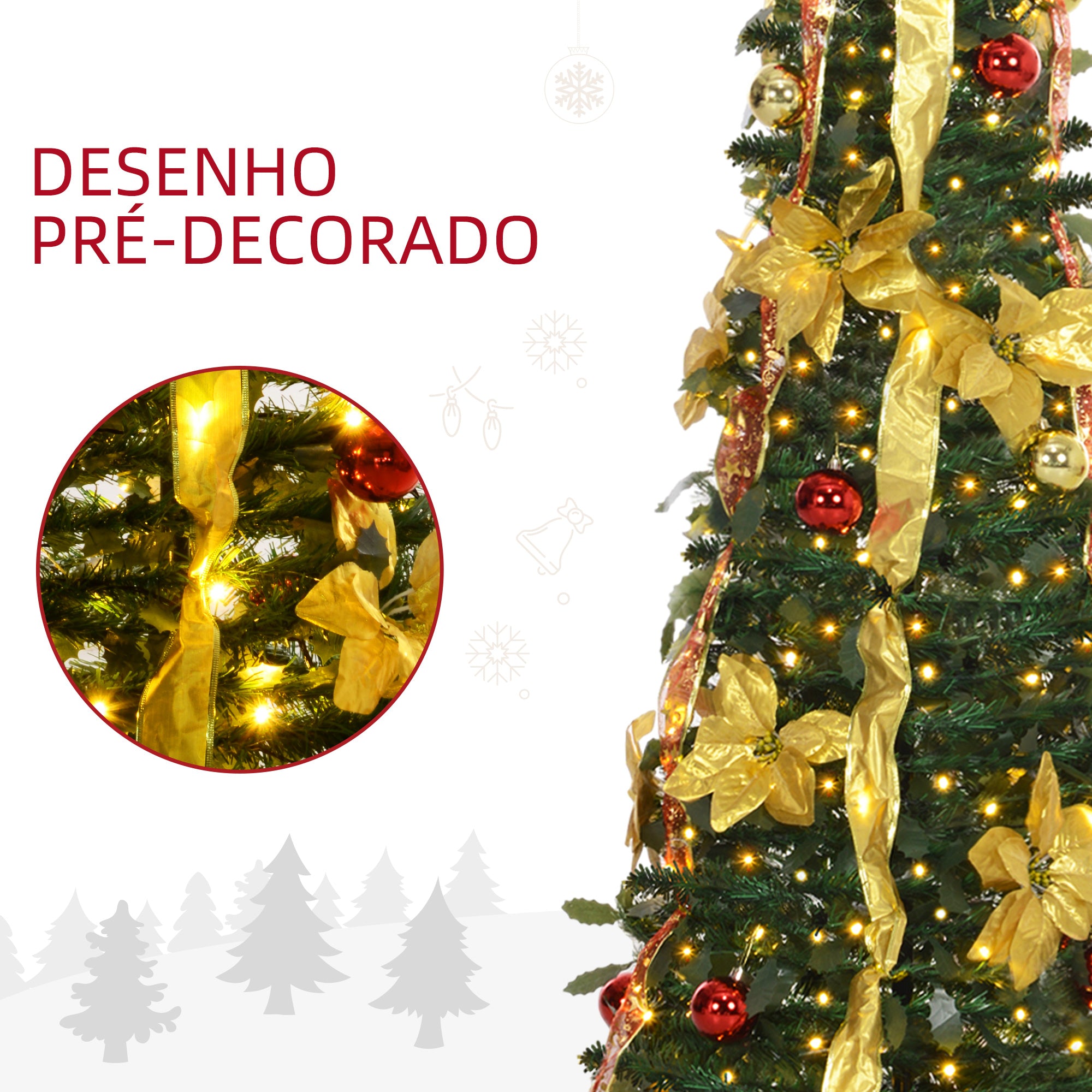 Árvore de Natal Artificial 180 cm Verde LED e Decorações Ø60x180 cm
