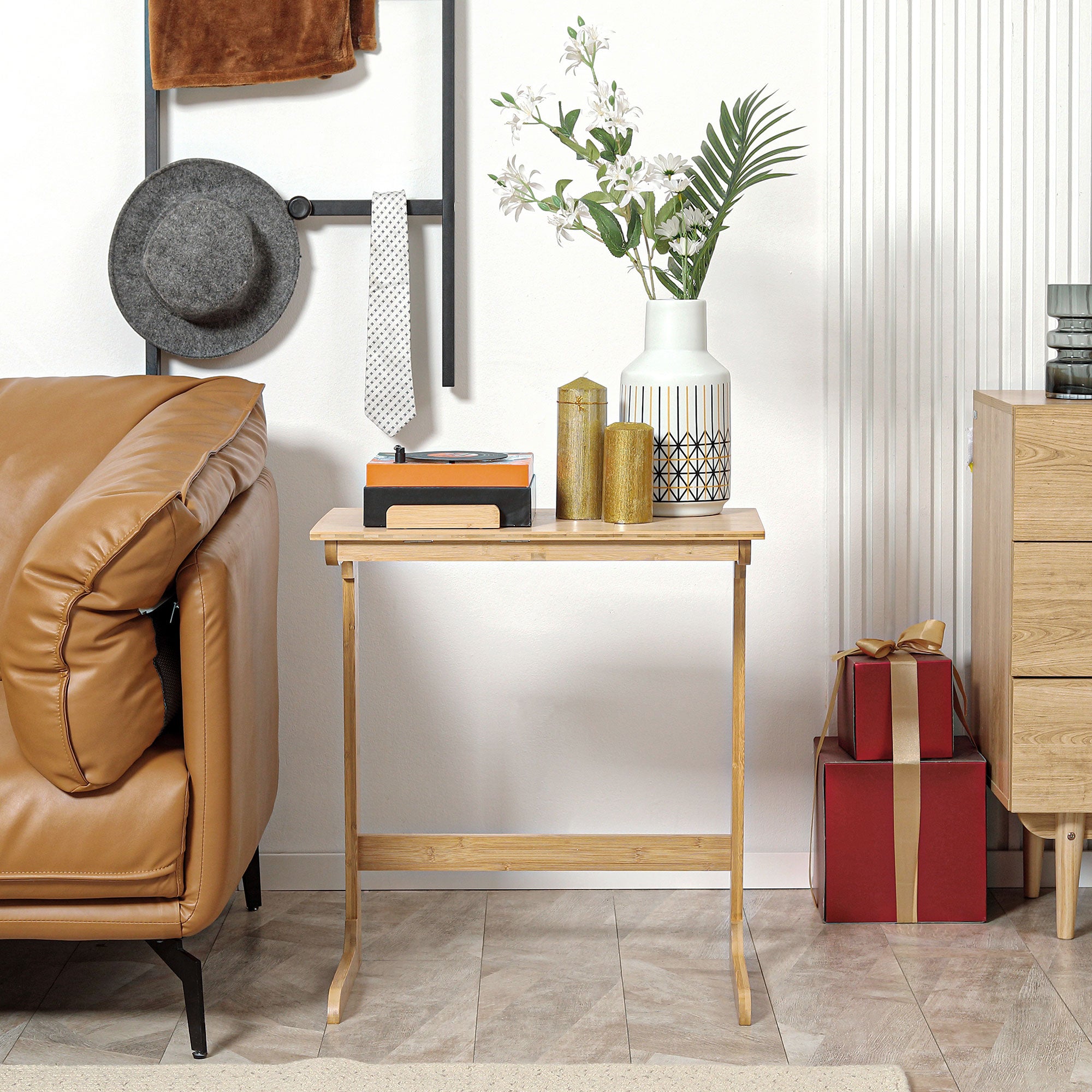 Mesa Auxiliar de Bambu – 60x33x67cm – Cor de Madeira Natural