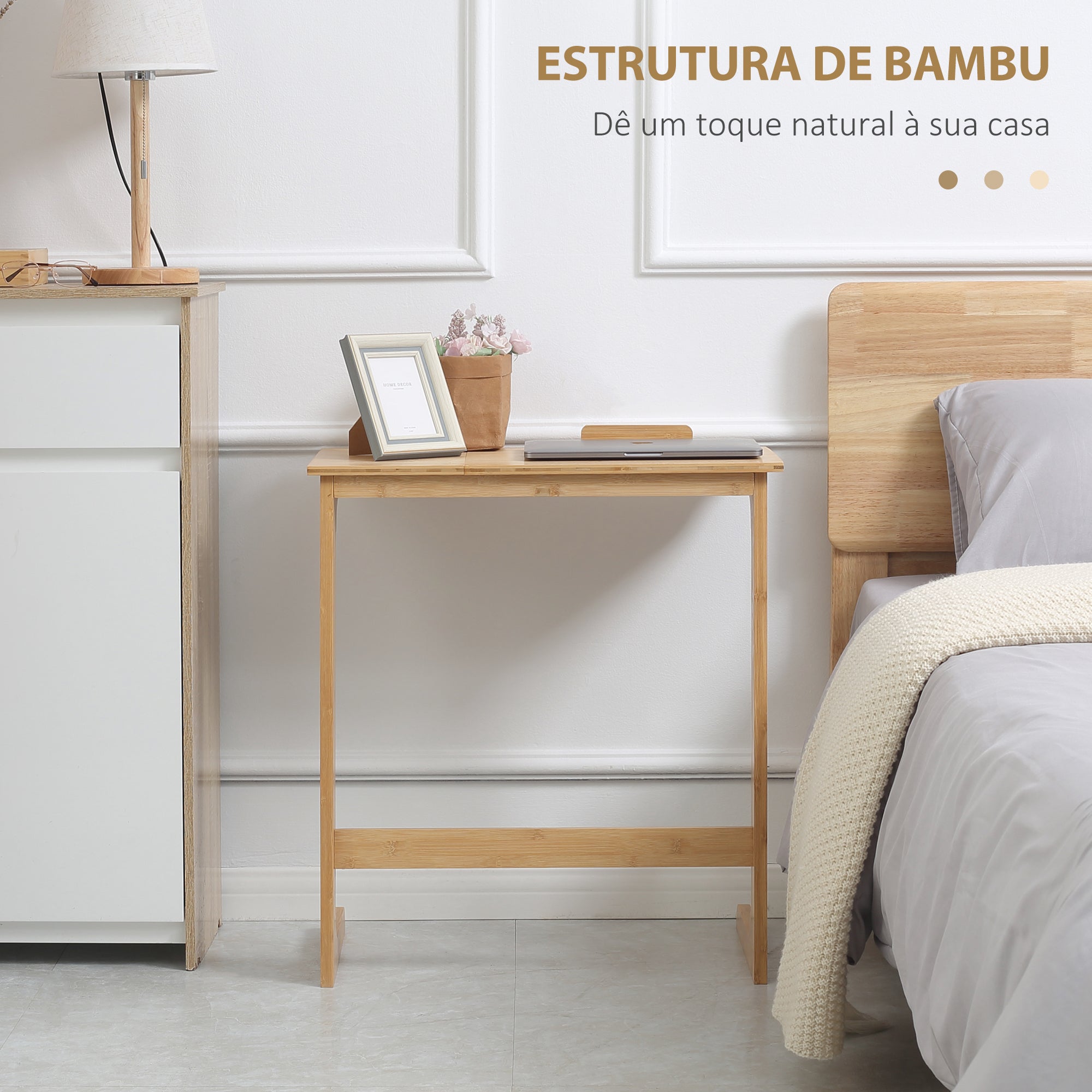 Mesa Auxiliar de Bambu – 60x33x67cm – Cor de Madeira Natural