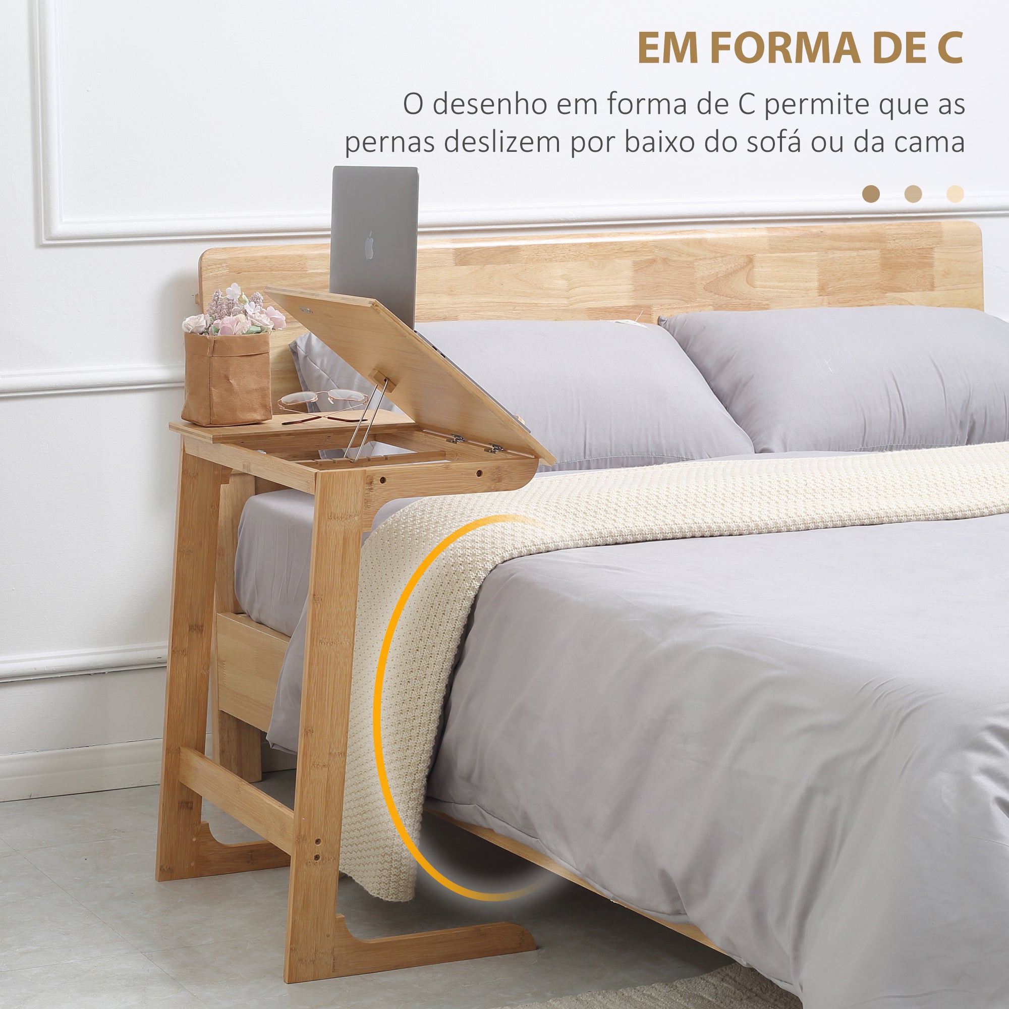 Mesa Auxiliar de Bambu – 60x33x67cm – Cor de Madeira Natural