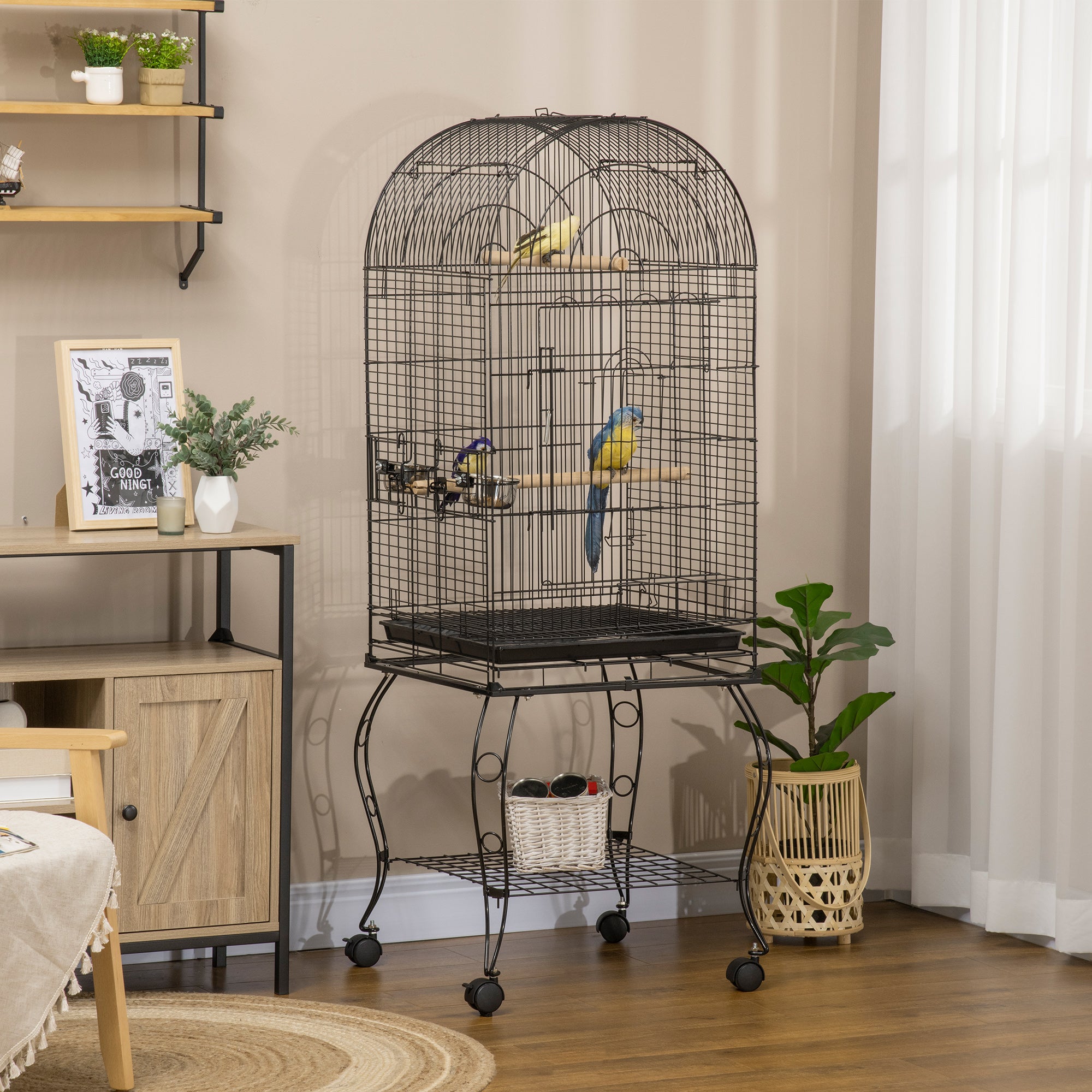 Gaiola Grande de Metal para Pássaros – 51x51x153 cm – Cor Preto