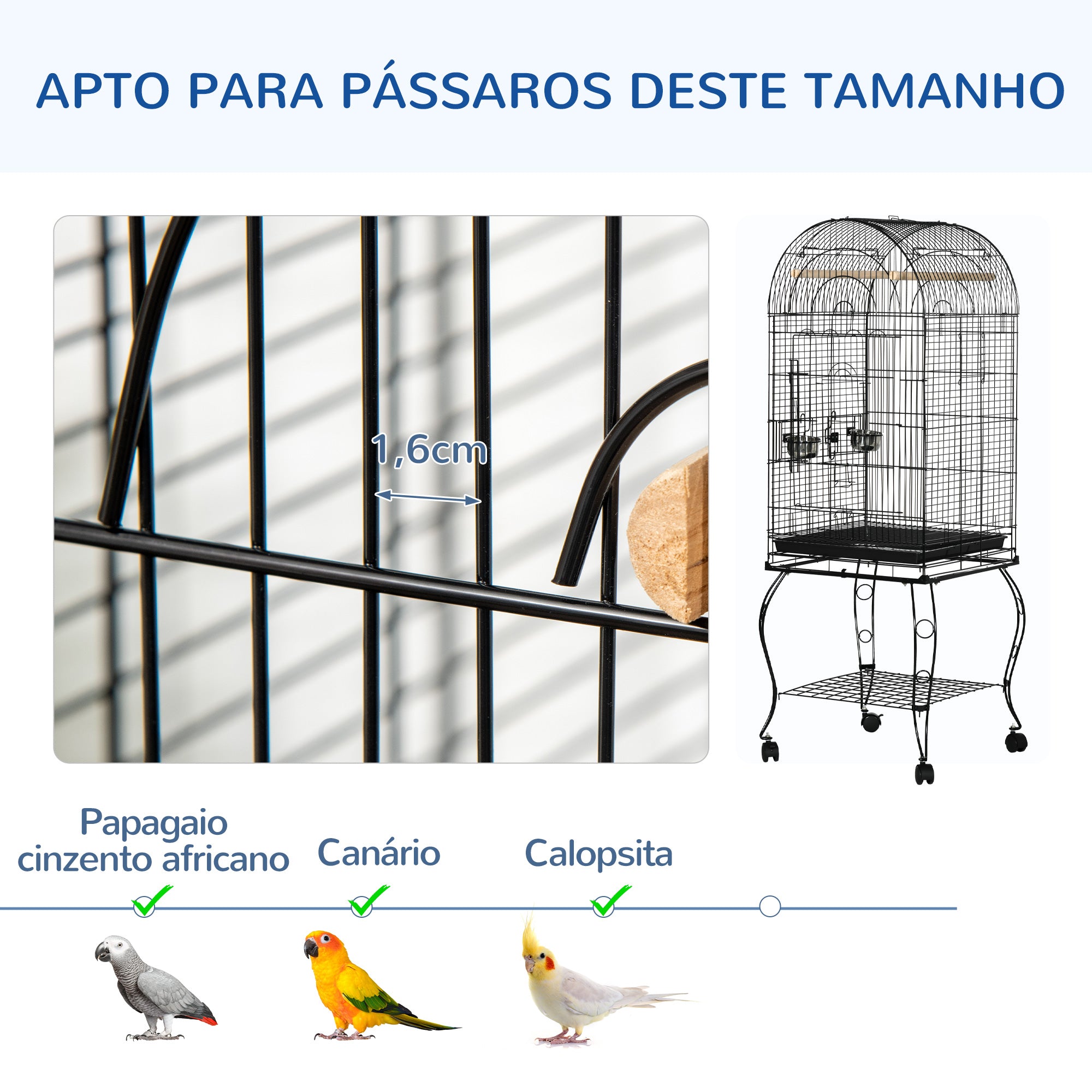 Gaiola Grande de Metal para Pássaros – 51x51x153 cm – Cor Preto