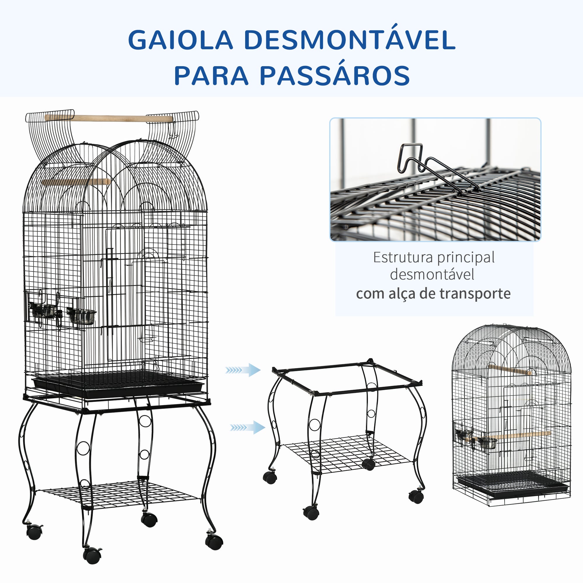 Gaiola Grande de Metal para Pássaros – 51x51x153 cm – Cor Preto