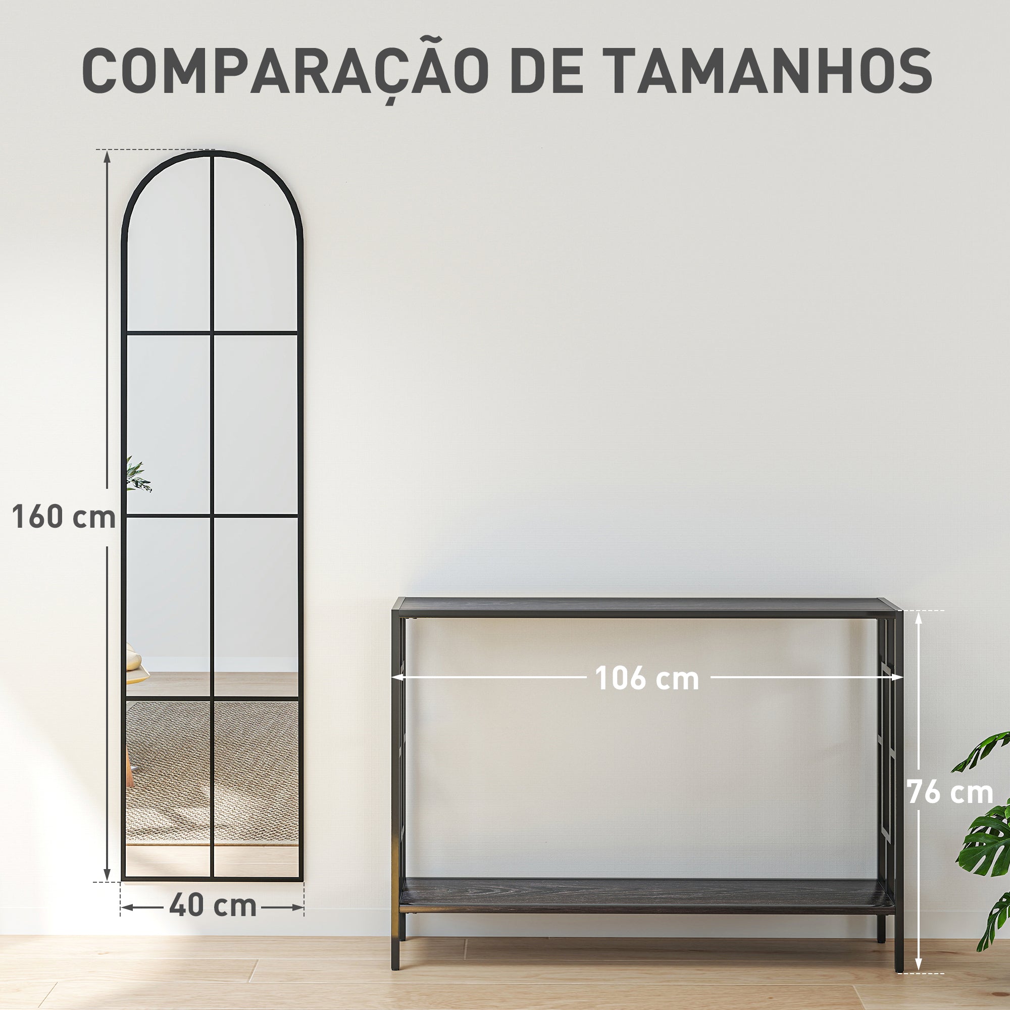 Espelho de Corpo Inteiro Arco Preto 40x160 cm