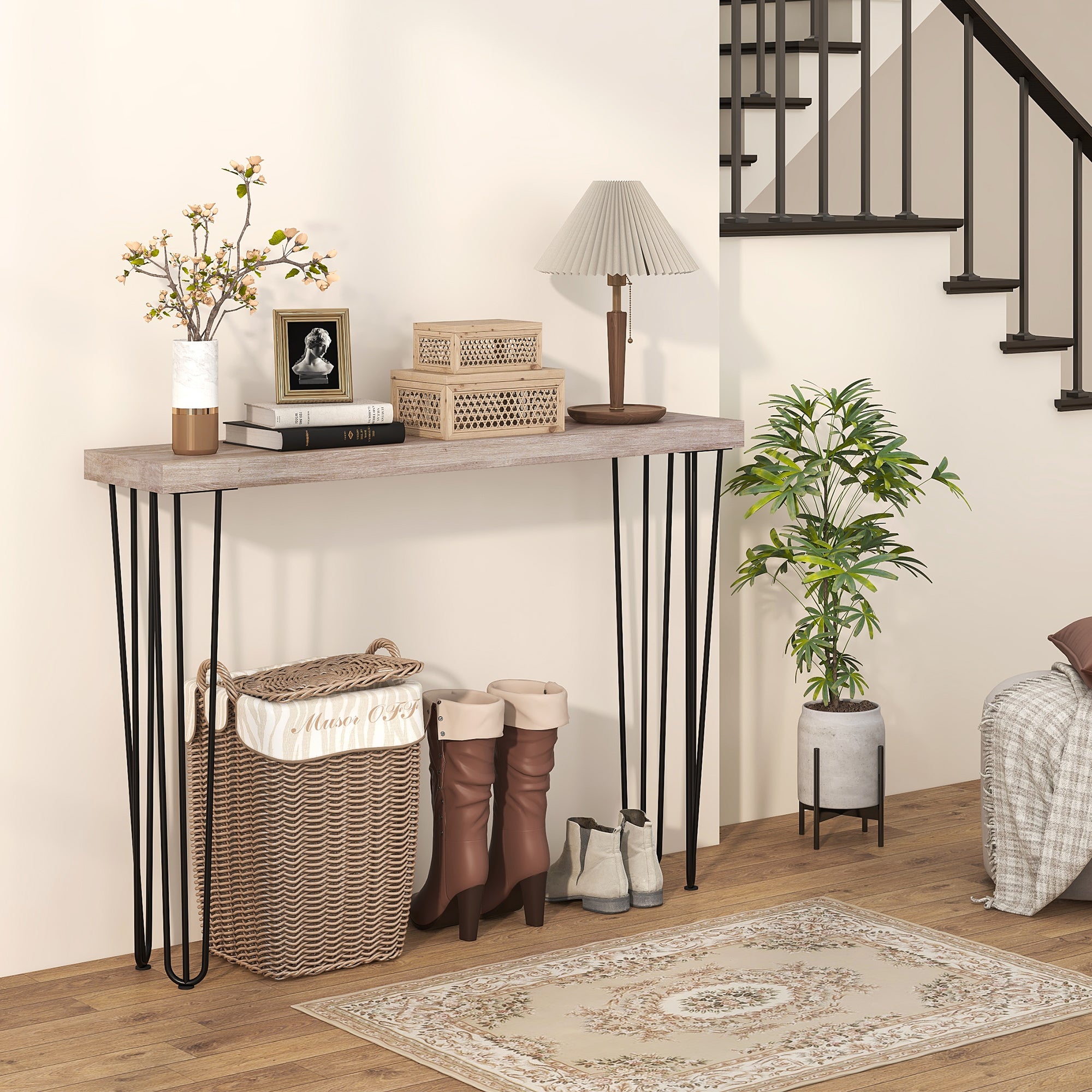 Mesa Consola Moderna de Entrada 110x25x79,5 cm - Cor de Madeira Natural