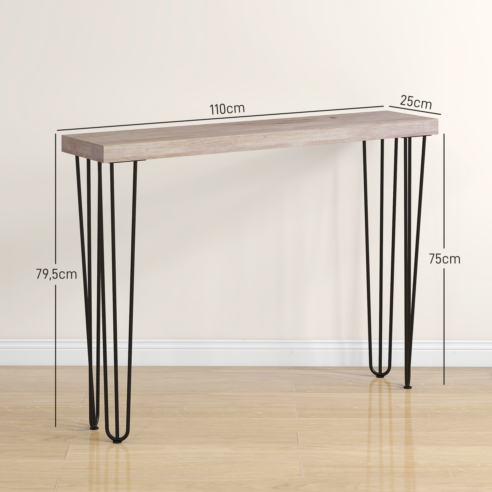 Mesa Consola Moderna de Entrada 110x25x79,5 cm - Cor de Madeira Natural