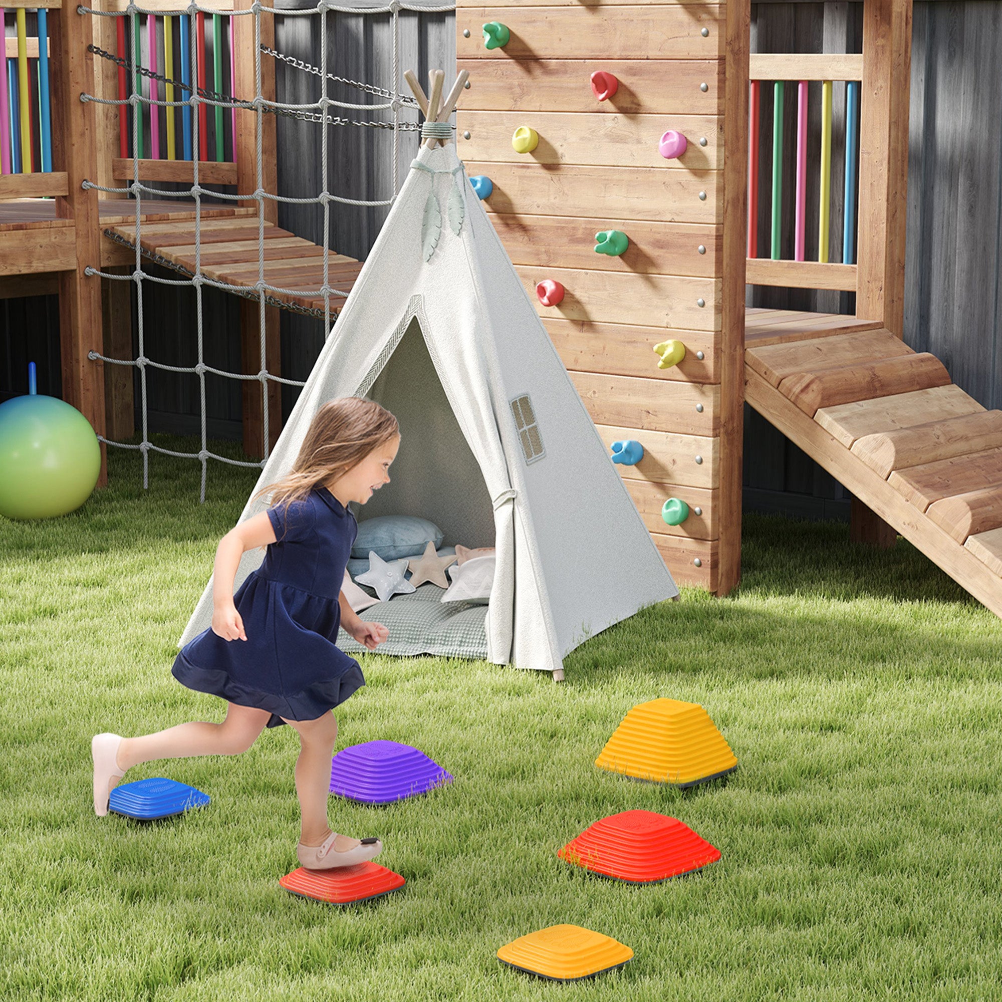 Conjunto de Blocos de Equilíbrio Multicor 34,3x34,3x5,5 cm para Crianças acima de 3 Anos