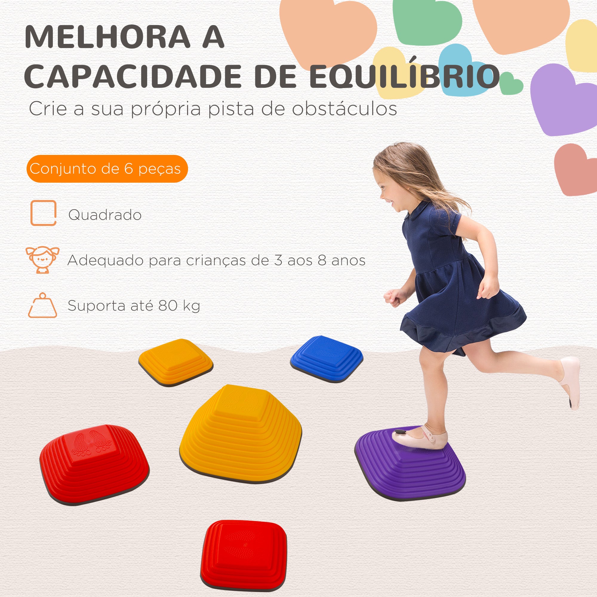 Conjunto de Blocos de Equilíbrio Multicor 34,3x34,3x5,5 cm para Crianças acima de 3 Anos