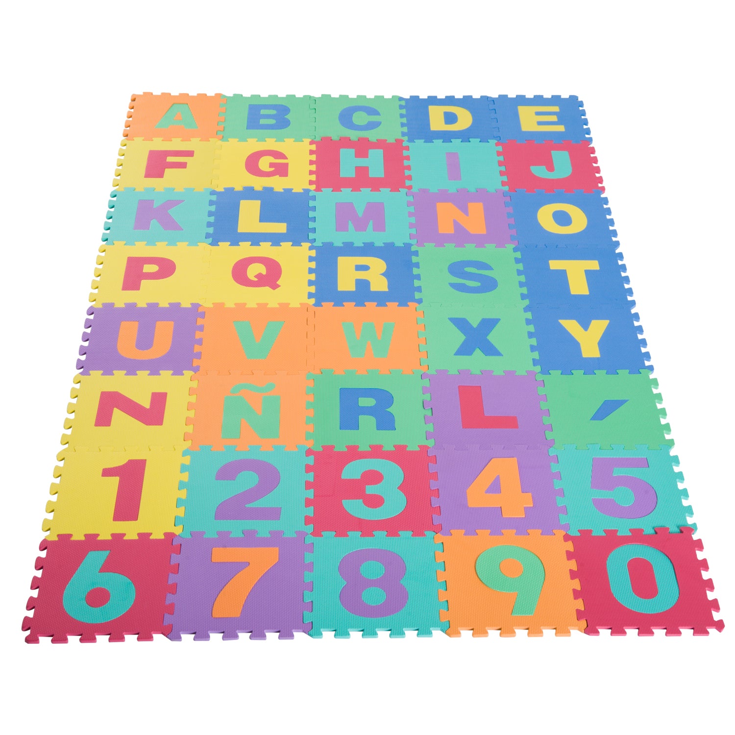 Tapete Puzzle para Crianças 3,6 m2 Letras do Alfabeto e Números 0-9 - Borracha Espuma EVA - Multicolor
