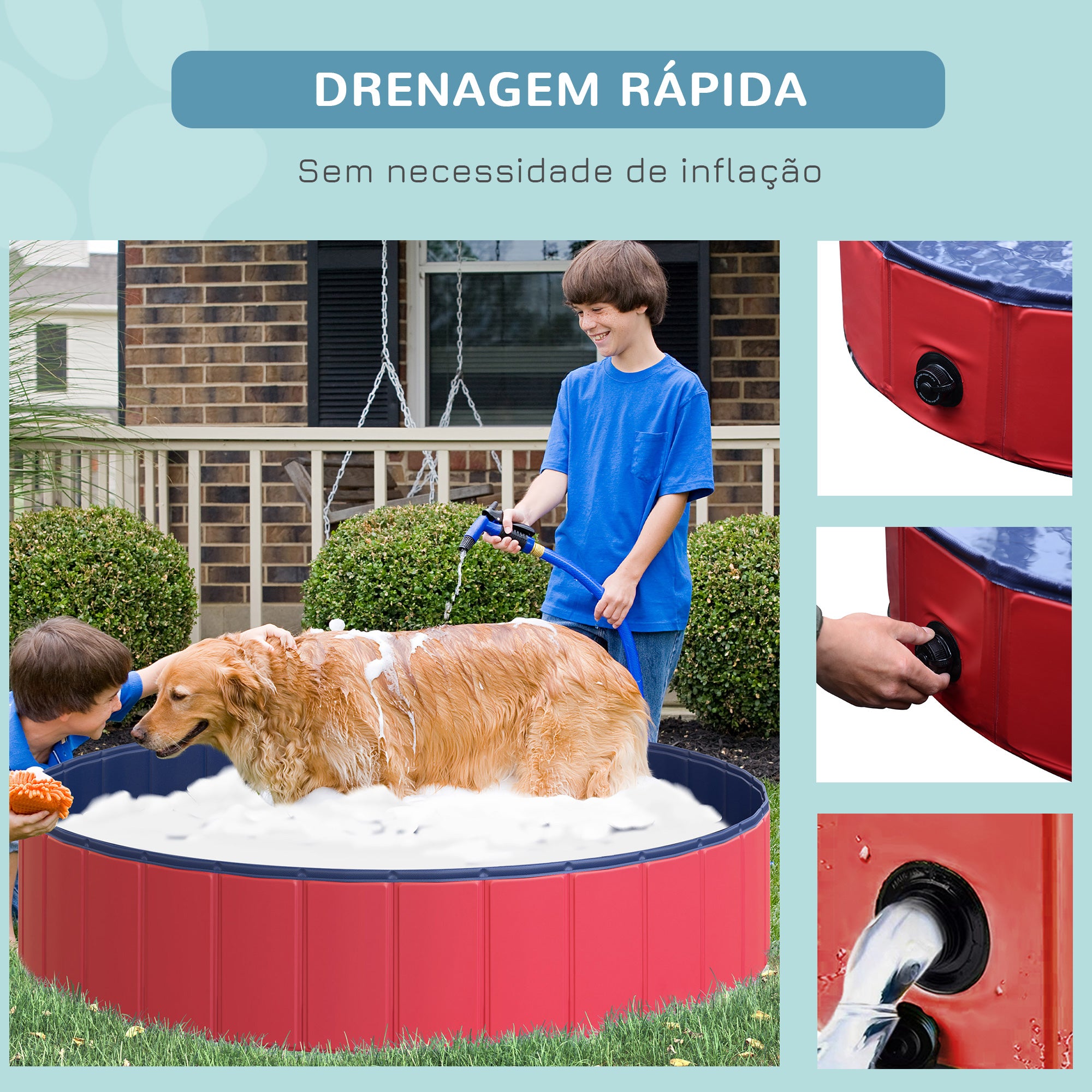 Piscina Dobrável para Cães e Gatos Ø140x30cm Vermelho