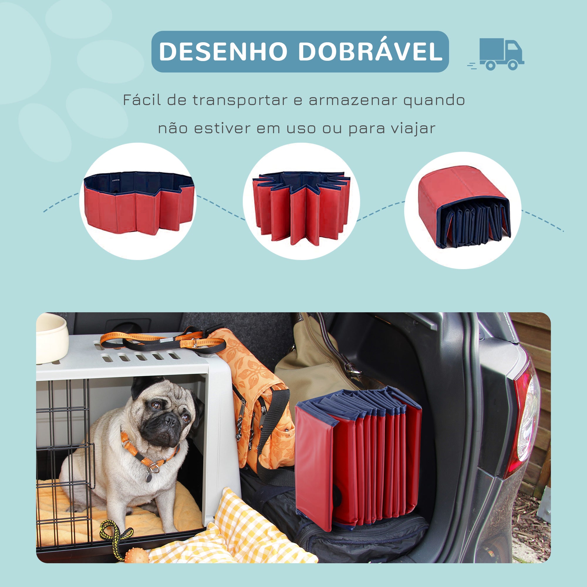 Piscina Dobrável para Cães e Gatos Ø140x30cm Vermelho