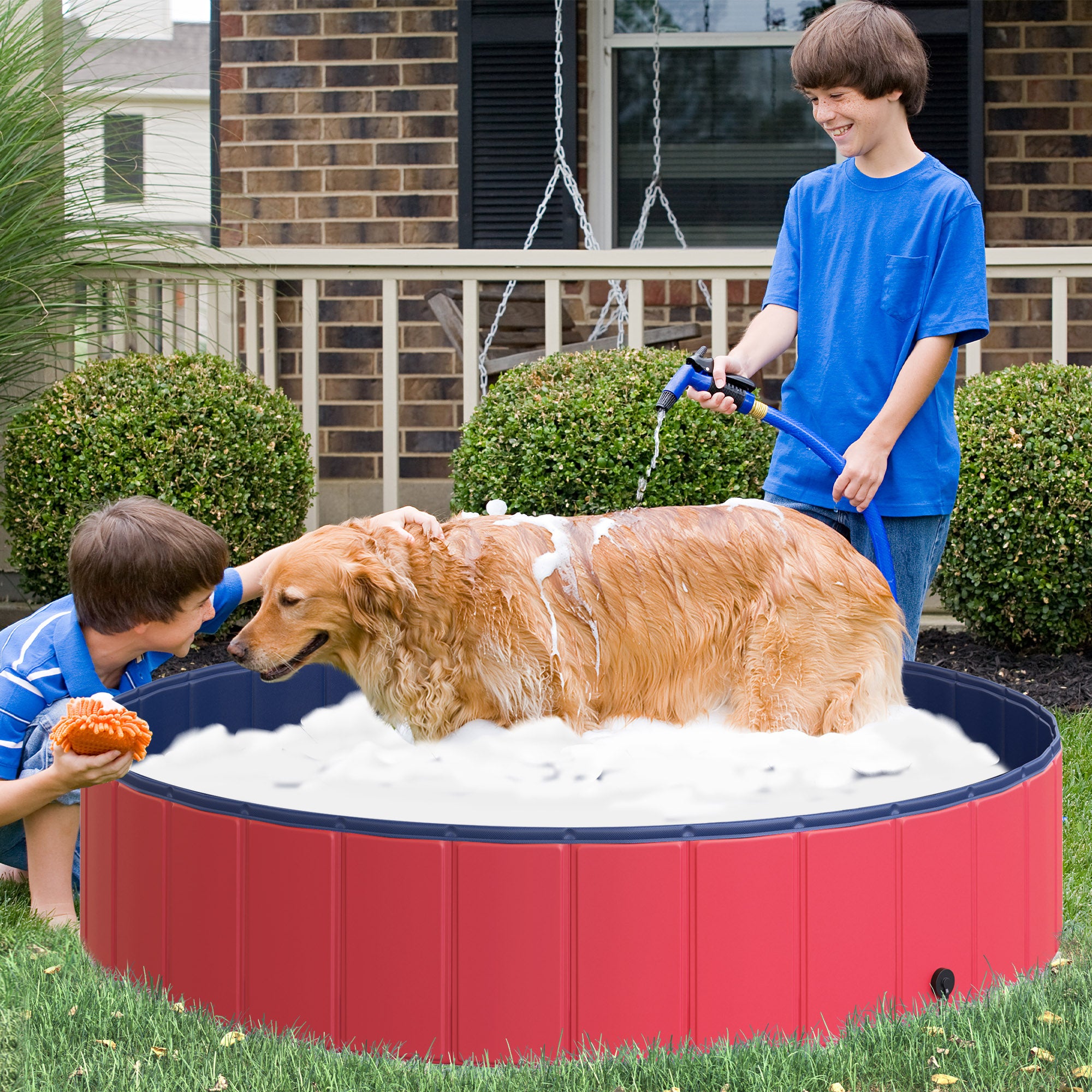 Piscina Dobrável para Cães e Gatos Ø140x30cm Vermelho