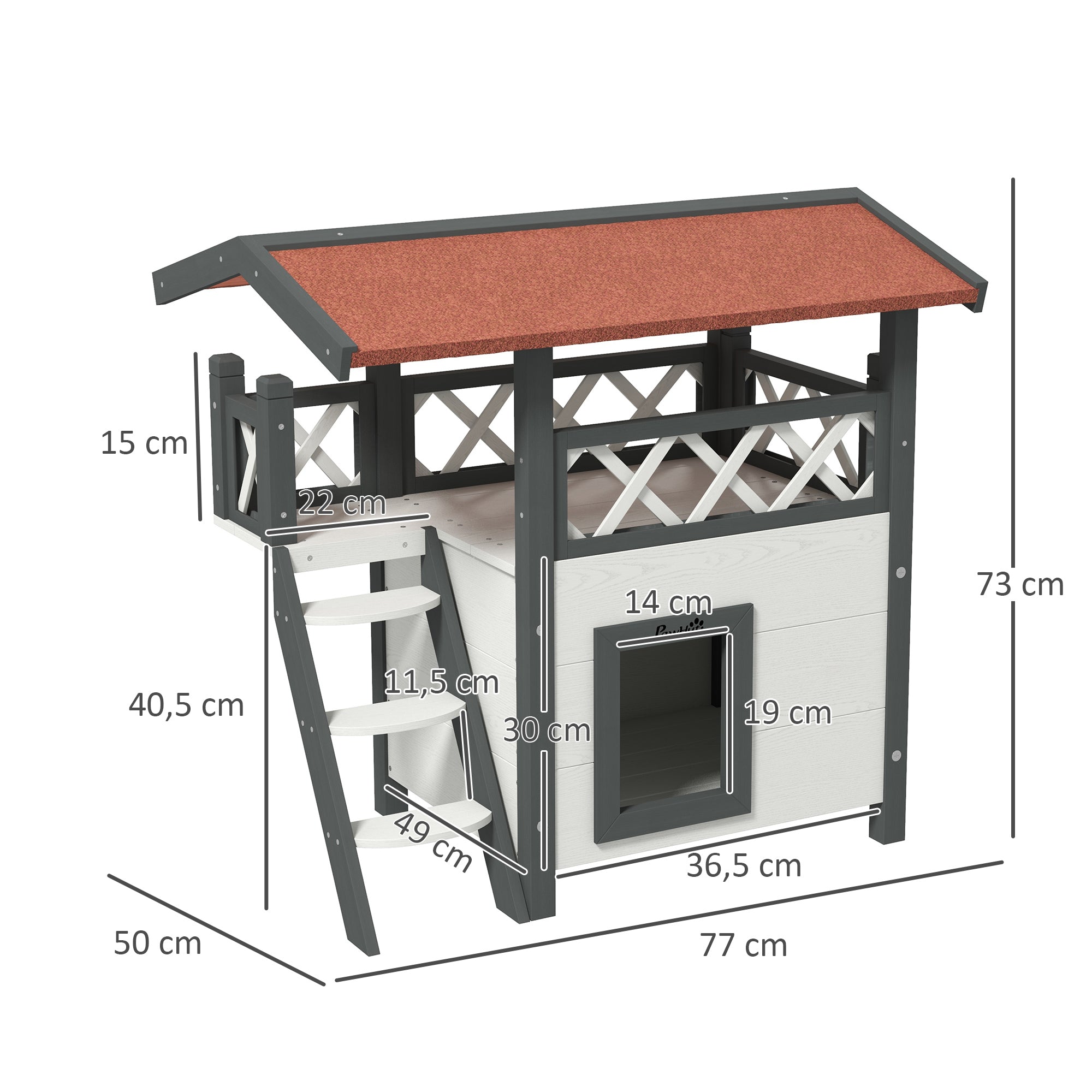 Casa para Gatos de Madeira Branca 77x50x73cm com Níveis e Terraço