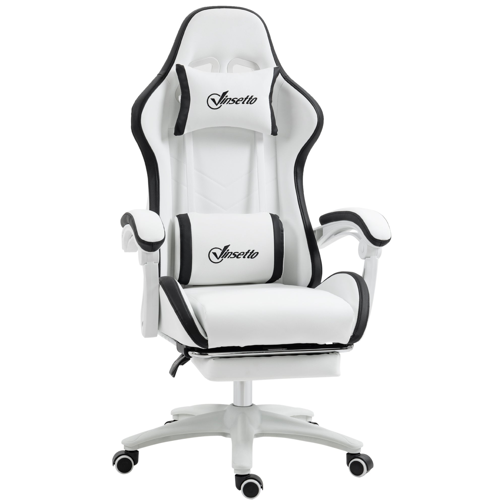 Cadeira Gaming Racing de Couro PU Branco e Preto 65x65x129 cm