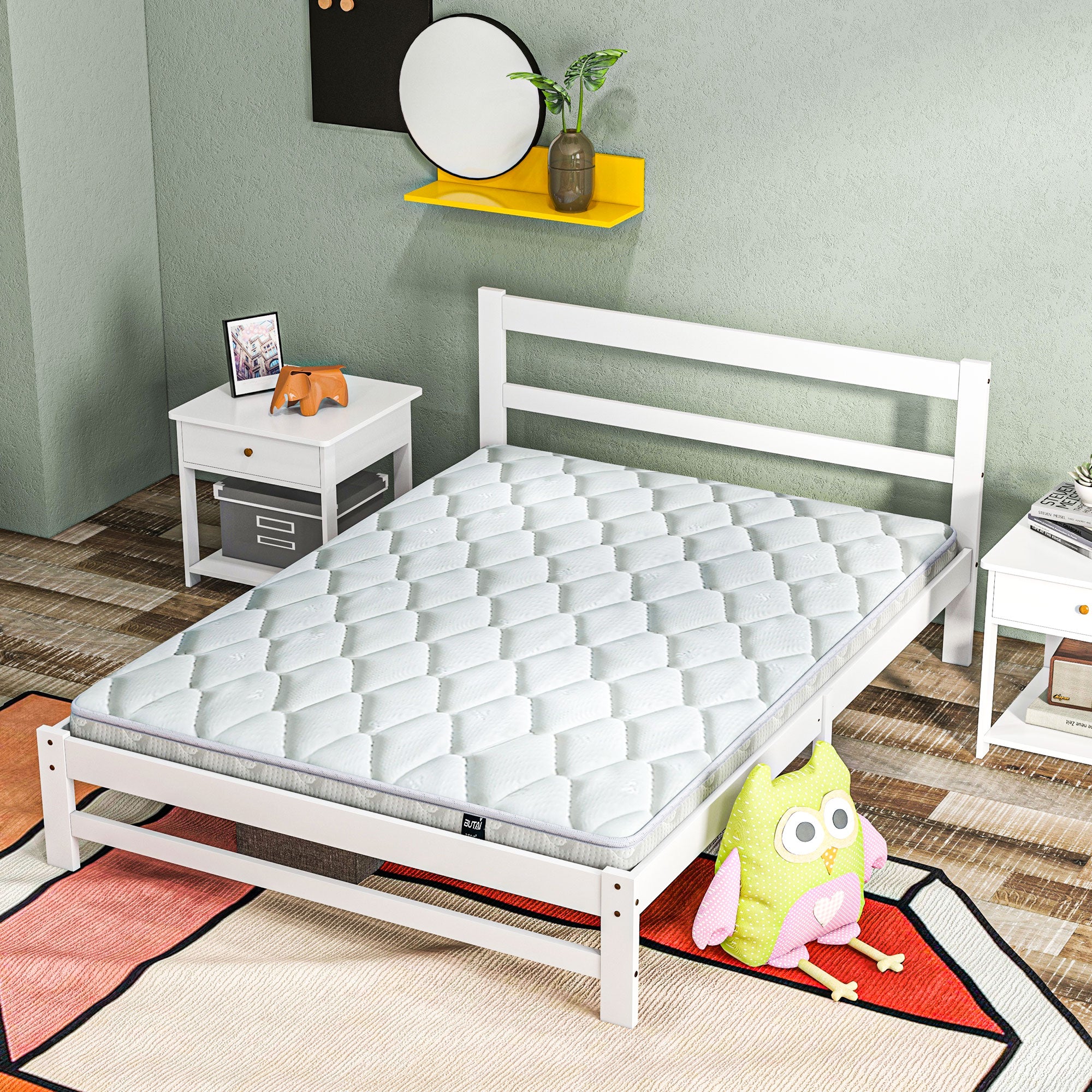 Estrutura de Cama de Madeira Branca para Colchão 190x135 cm - 195x141x80 cm