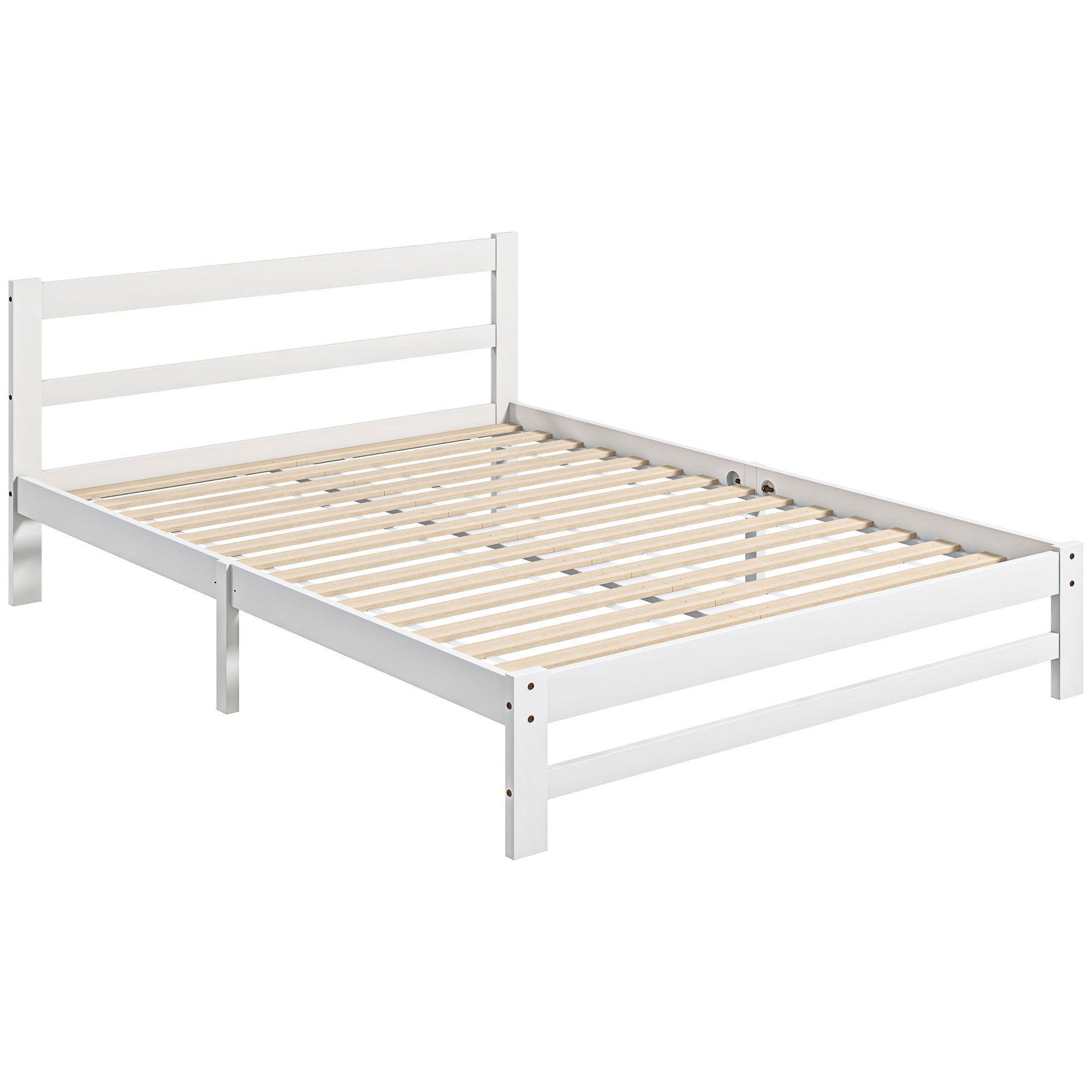 Estrutura de Cama de Madeira Branca para Colchão 190x135 cm - 195x141x80 cm