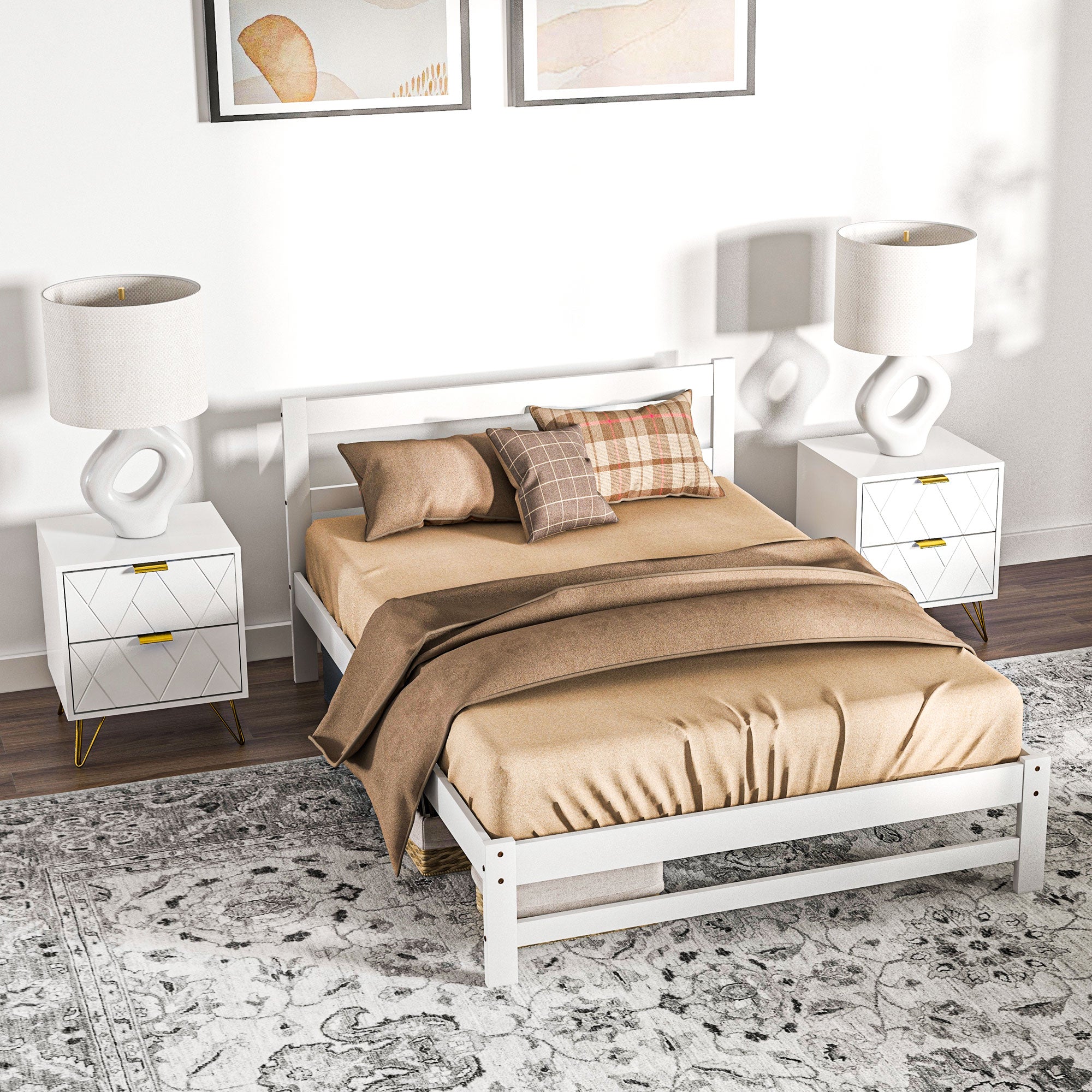 Estrutura de Cama de Madeira Branca para Colchão 190x135 cm - 195x141x80 cm