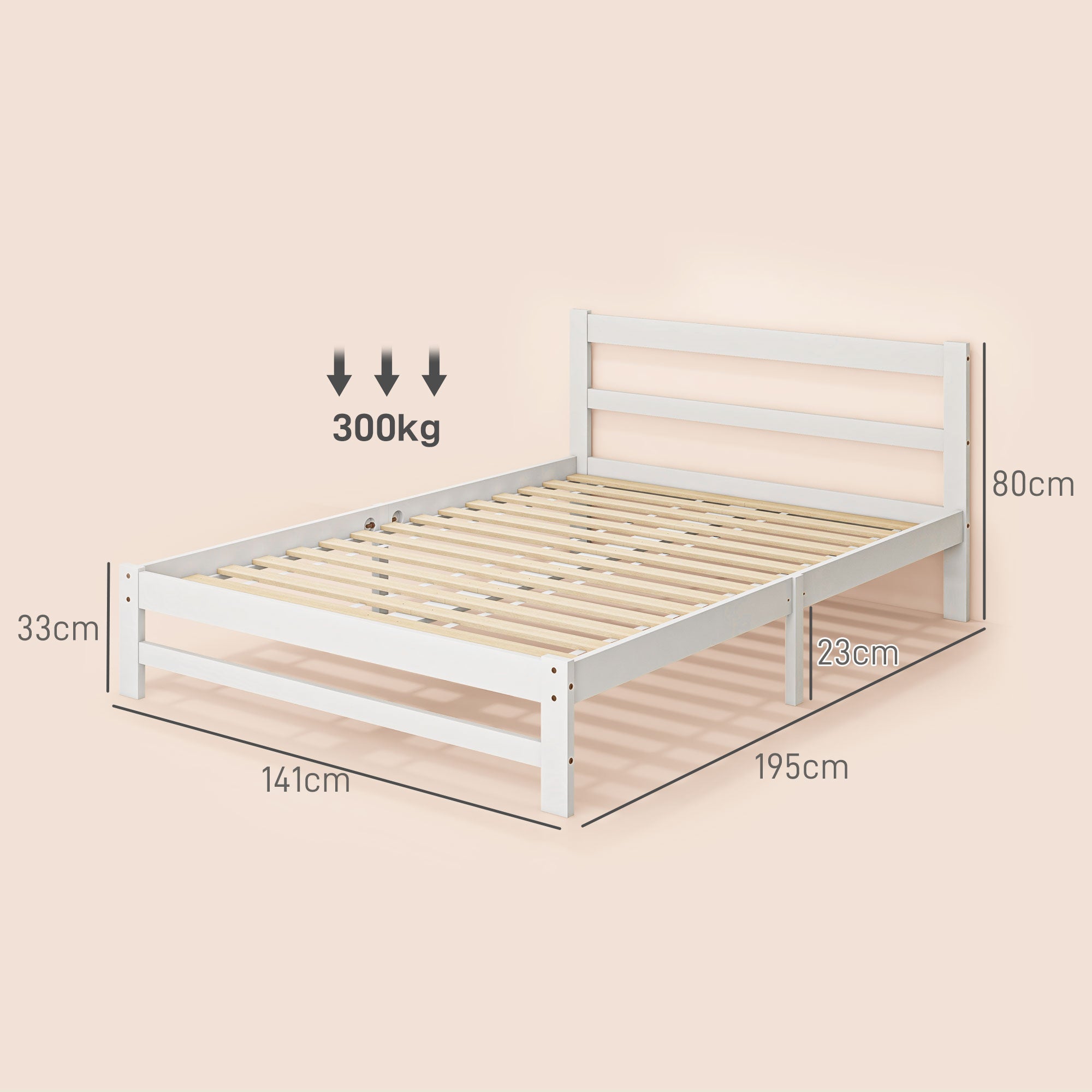Estrutura de Cama de Madeira Branca para Colchão 190x135 cm - 195x141x80 cm
