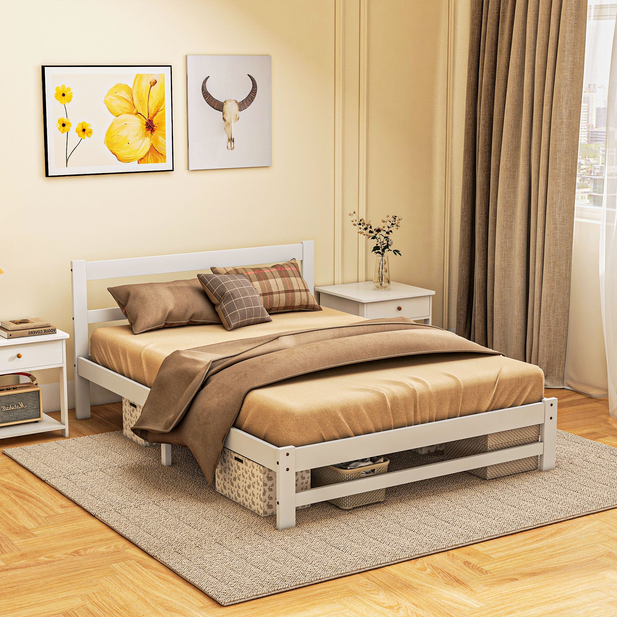 Estrutura de Cama de Madeira Branca para Colchão 190x135 cm - 195x141x80 cm