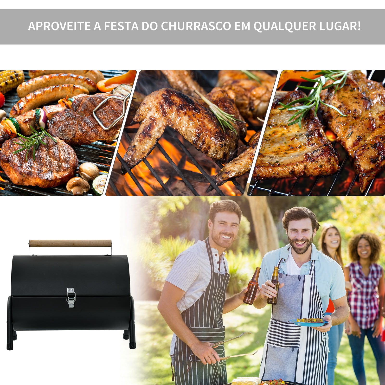 Churrasqueira Portátil a Carvão 42x26x42 cm - Cor Preto