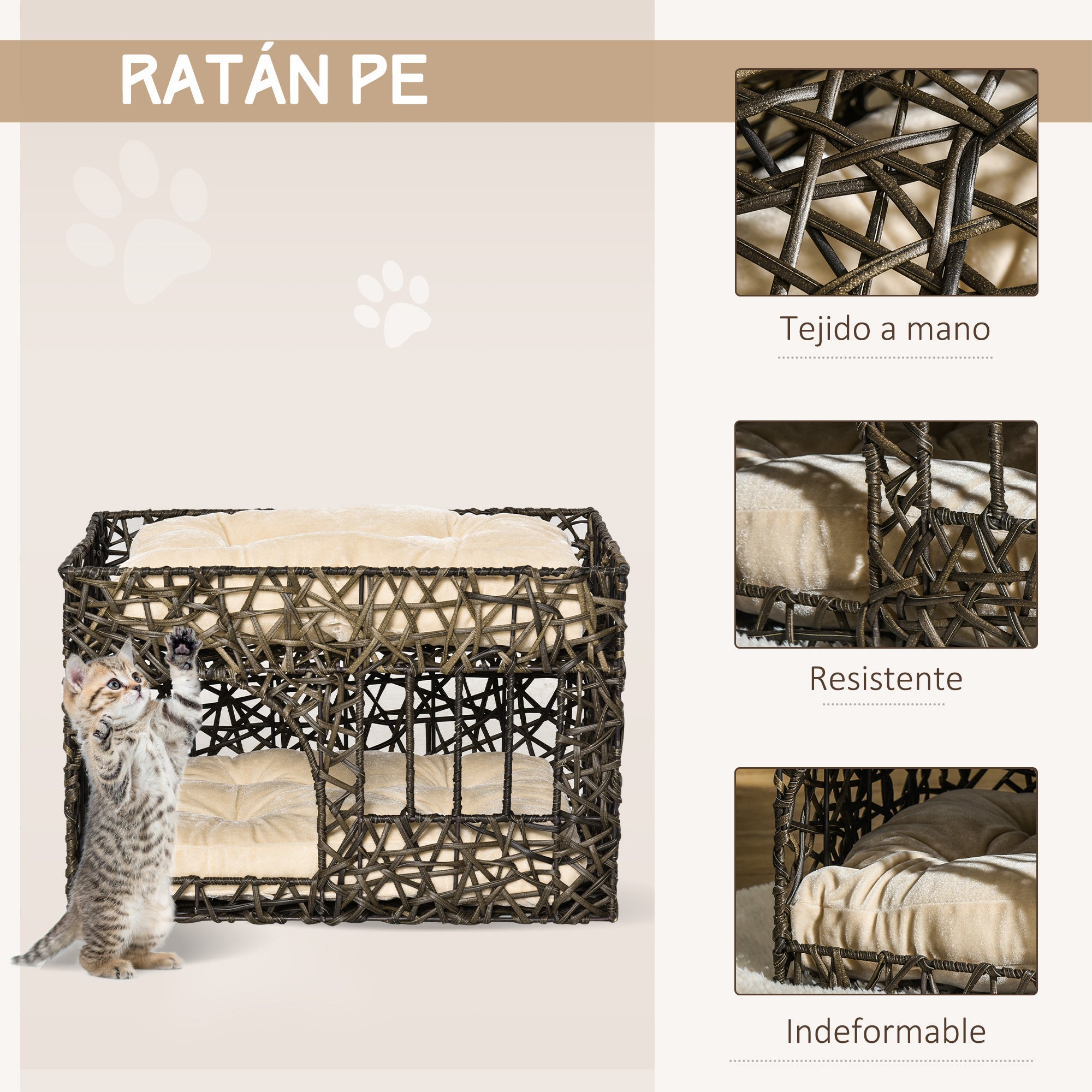 Cama de Vime para Gatos de 2 Alturas 56x41x45cm - Café Escuro