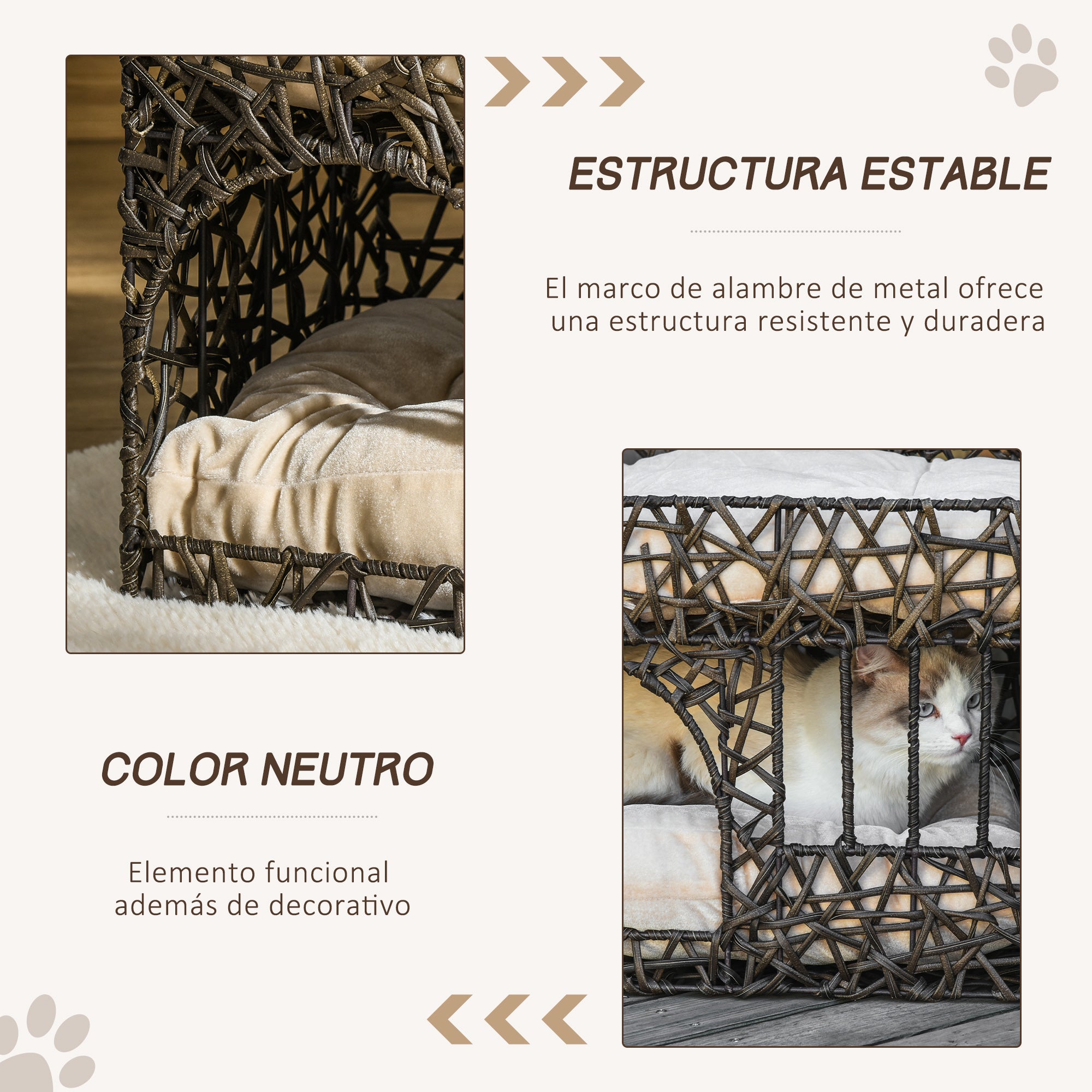 Cama de Vime para Gatos de 2 Alturas 56x41x45cm - Café Escuro