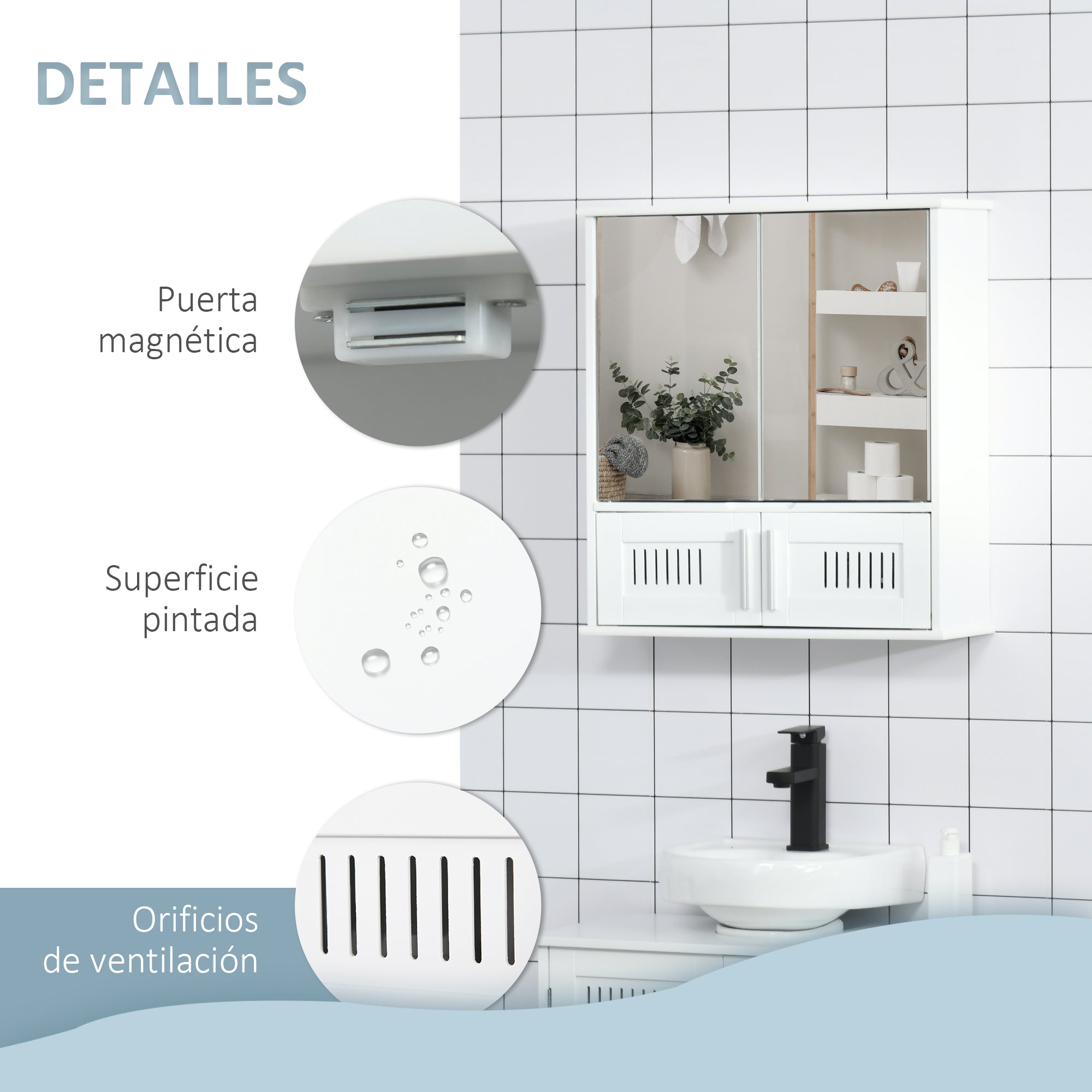 Armário de Casa de Banho com Espelho de Parede 55x17.5x60cm Branco