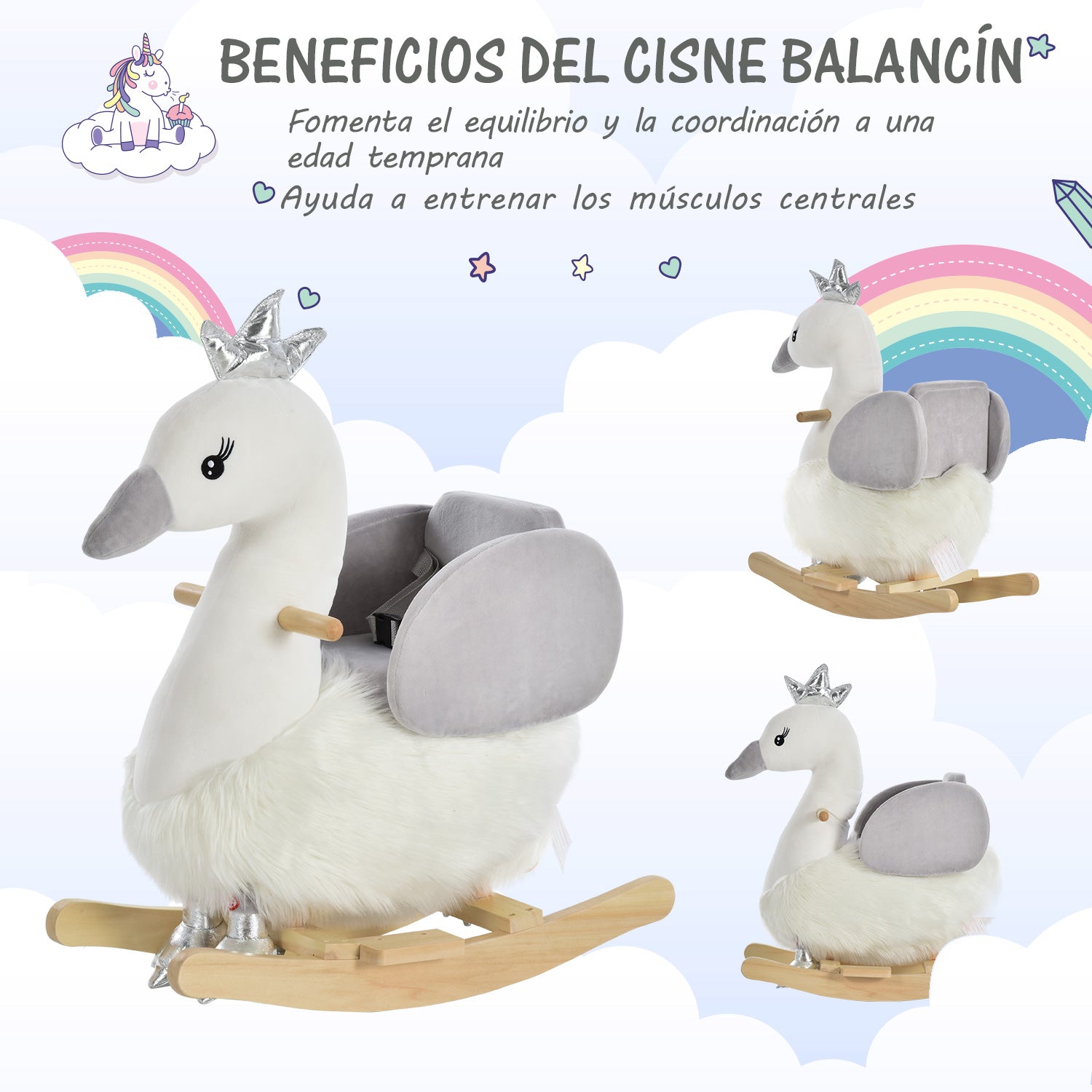 Cavalo Baloiço para Bebés 60x33x59 cm Branco e Cinza