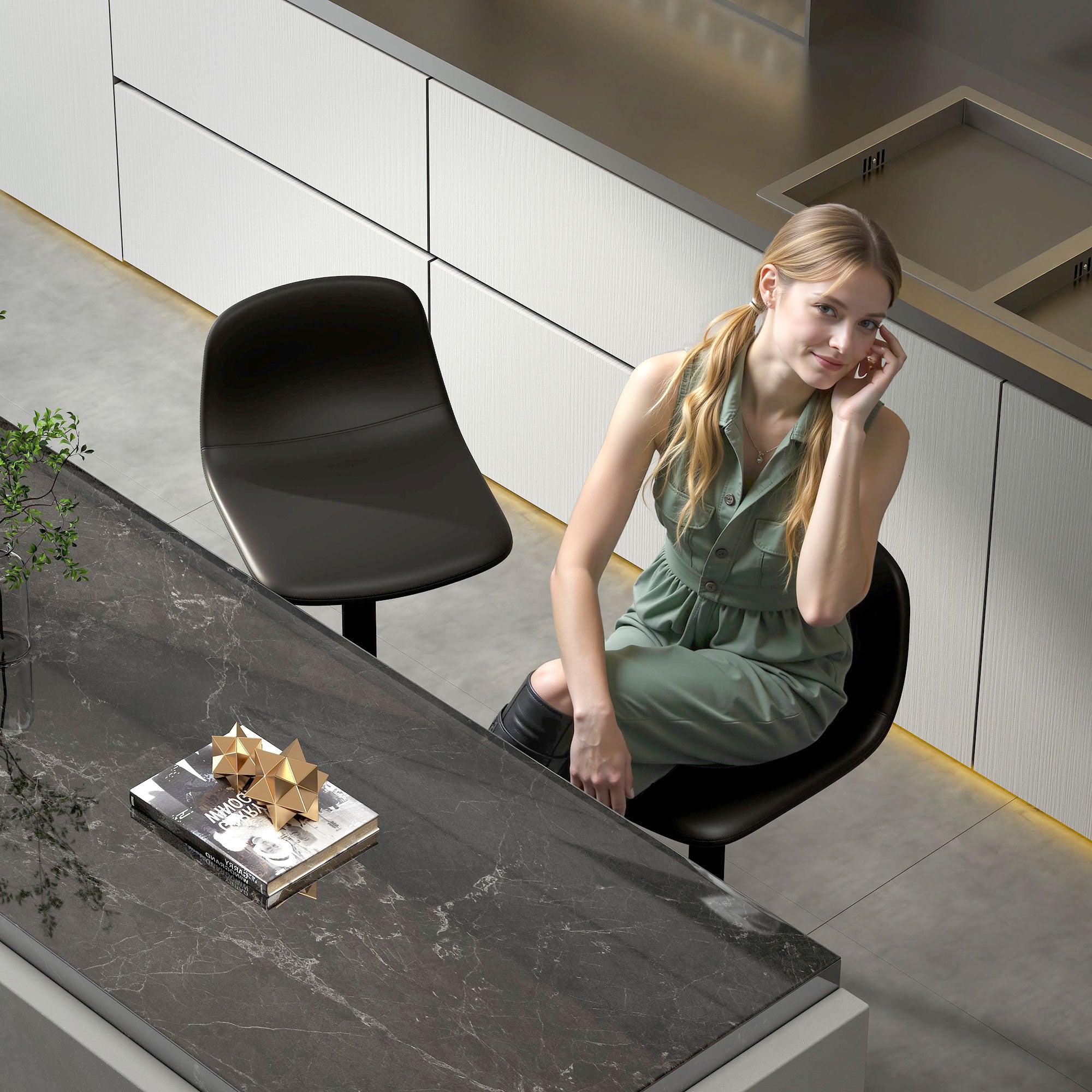 Conjunto de 2 Bancos Altos de Cozinha Reguláveis em Altura 84-104 cm Preto