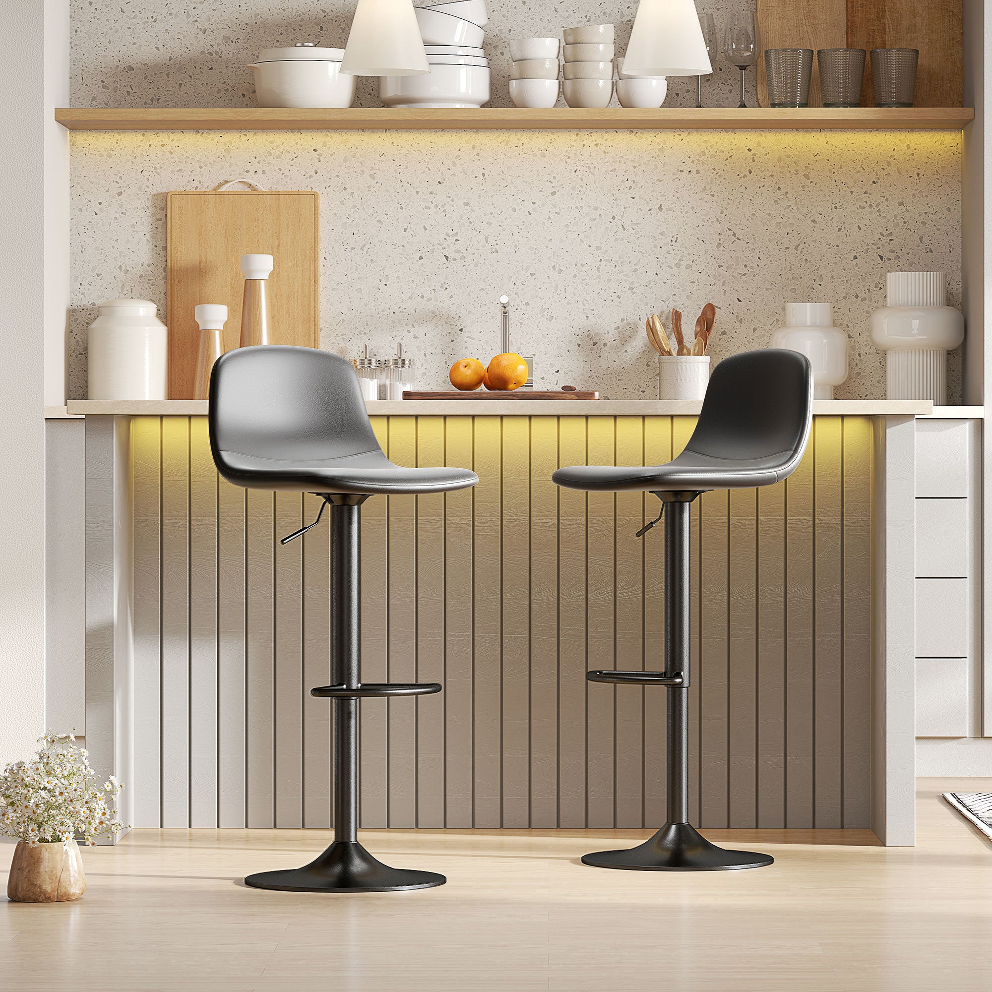 Conjunto de 2 Bancos Altos de Cozinha Reguláveis em Altura 84-104 cm Preto