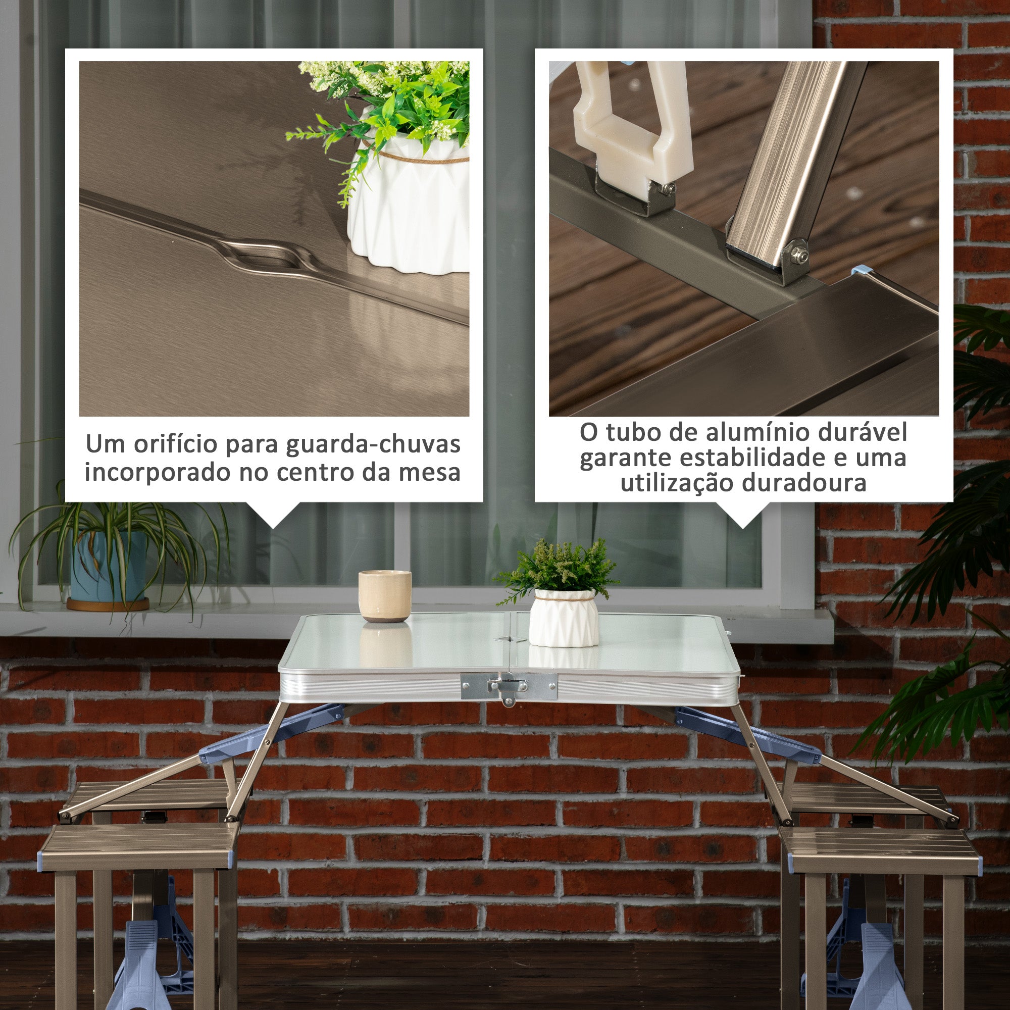 Mesa de Campismo Dobrável 136x85,5x66 cm - Prata