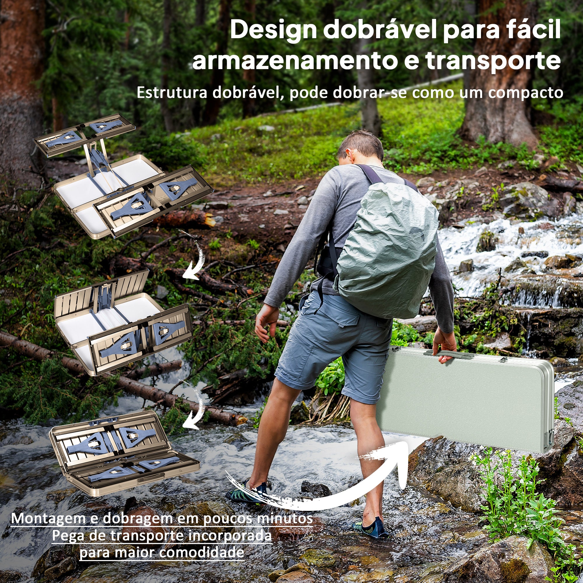 Mesa de Campismo Dobrável 136x85,5x66 cm - Prata