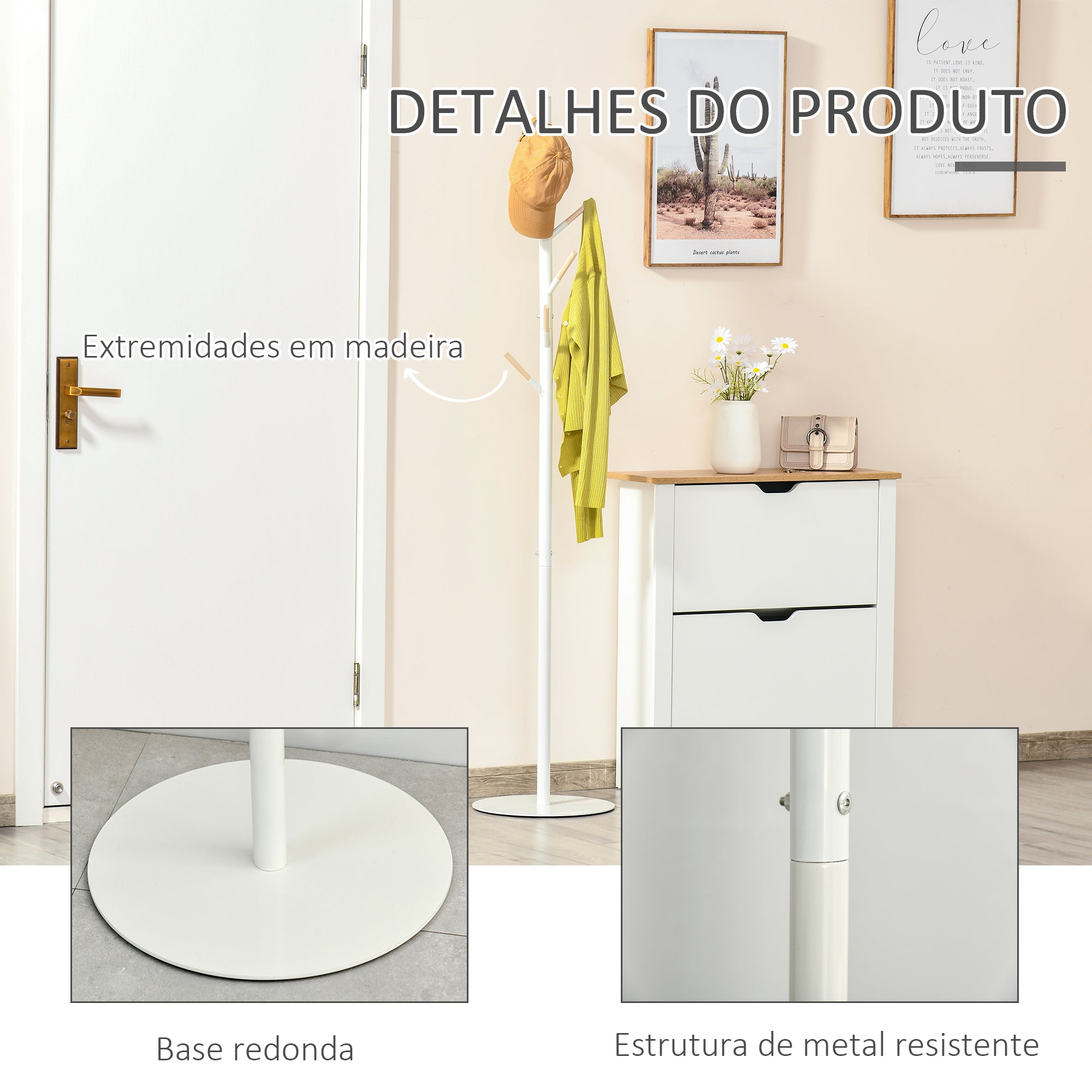 Cabide de Pé com 6 Ganchos 35x35x174cm Branco
