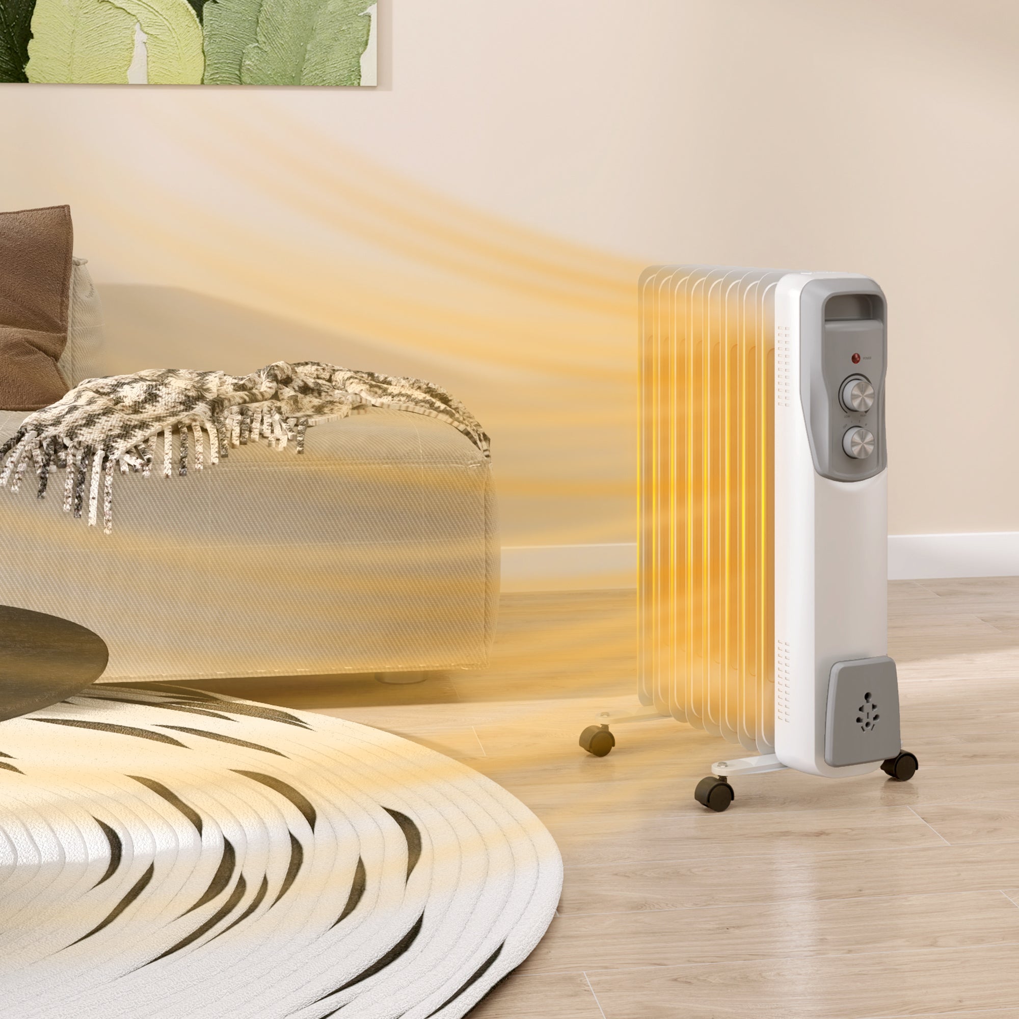 Aquecedor a Óleo Silencioso 2000W Branco 29x41,5x62 cm